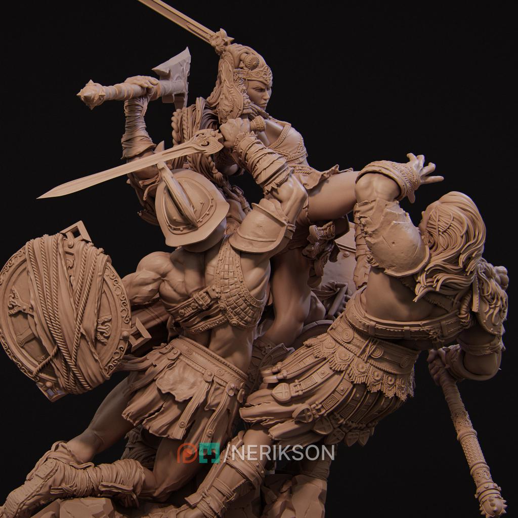 Fight of the Wolf Diorama Miniature | Tabletop RPG Miniature | Nerikson | Roleplaying 3D Printed Fantasy Mini - 3DPrintDen