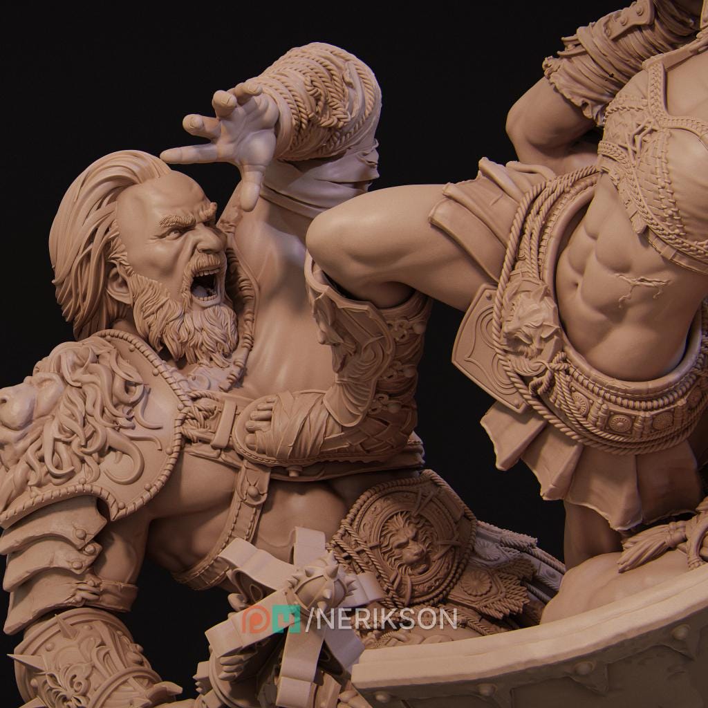 Fight of the Wolf Diorama Miniature | Tabletop RPG Miniature | Nerikson | Roleplaying 3D Printed Fantasy Mini - 3DPrintDen
