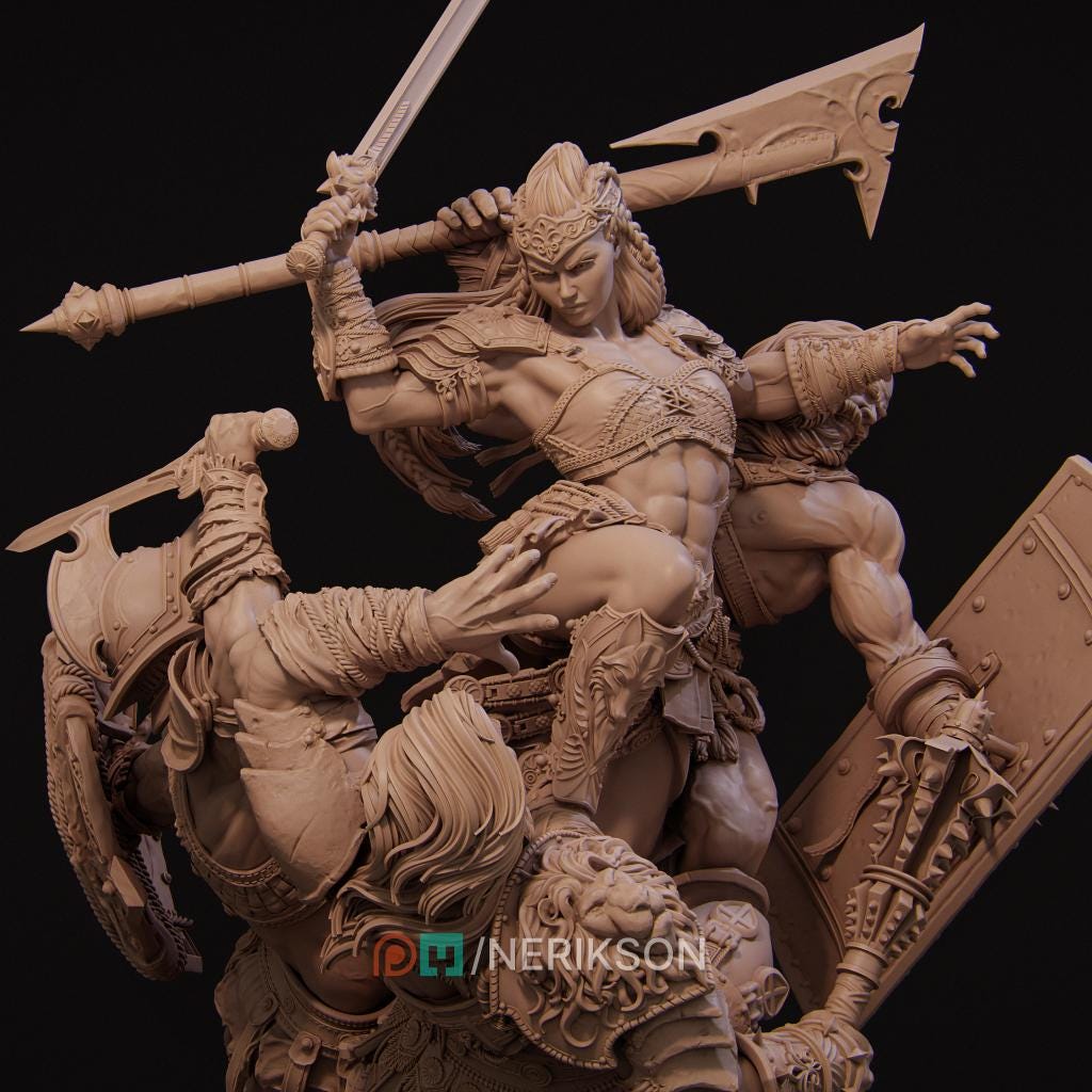 Fight of the Wolf Diorama Miniature | Tabletop RPG Miniature | Nerikson | Roleplaying 3D Printed Fantasy Mini - 3DPrintDen