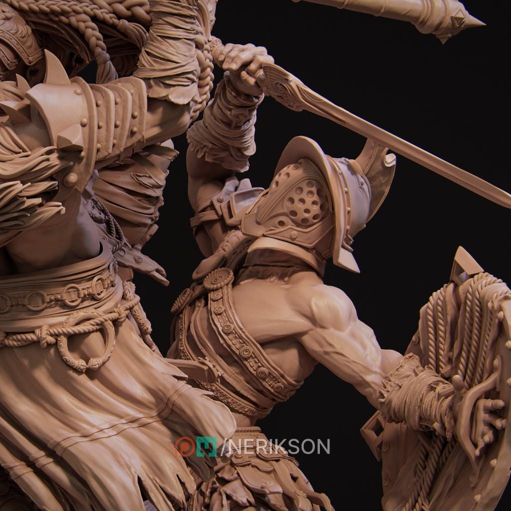 Fight of the Wolf Diorama Miniature | Tabletop RPG Miniature | Nerikson | Roleplaying 3D Printed Fantasy Mini - 3DPrintDen