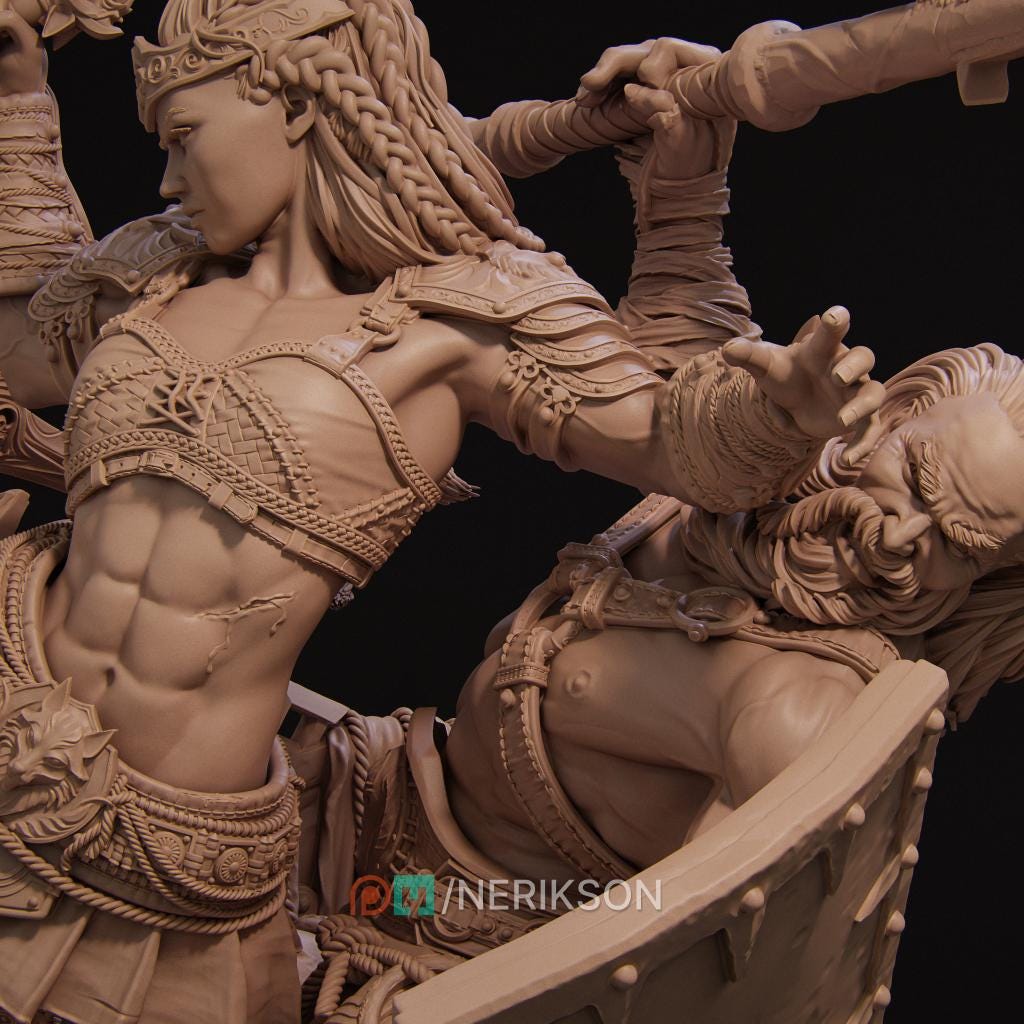 Fight of the Wolf Diorama Miniature | Tabletop RPG Miniature | Nerikson | Roleplaying 3D Printed Fantasy Mini - 3DPrintDen