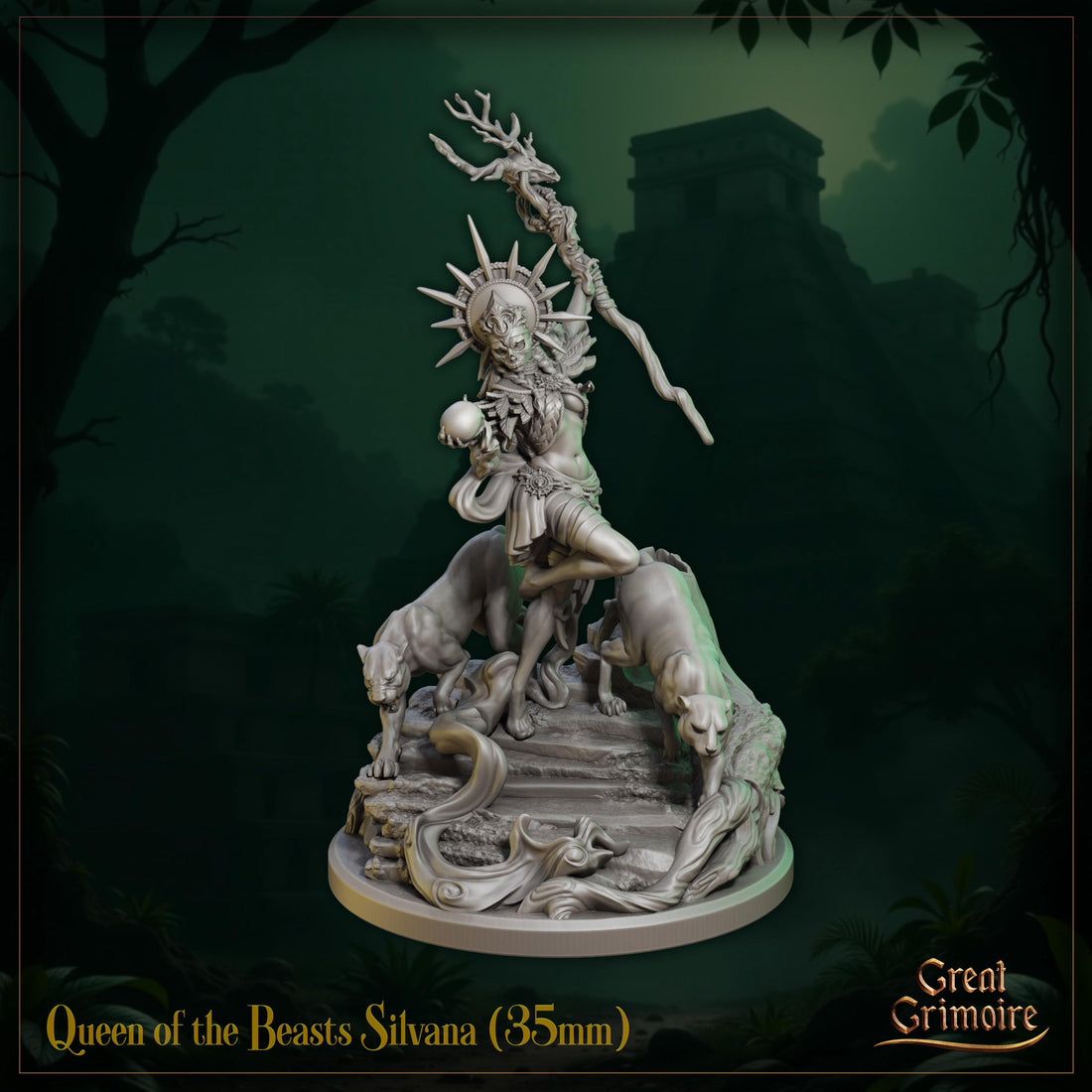 Queen of the Beasts Miniature, Silvana | Tabletop RPG Miniature | Great Grimoire | Roleplaying 3D Printed Fantasy Mini - 3DPrintDen