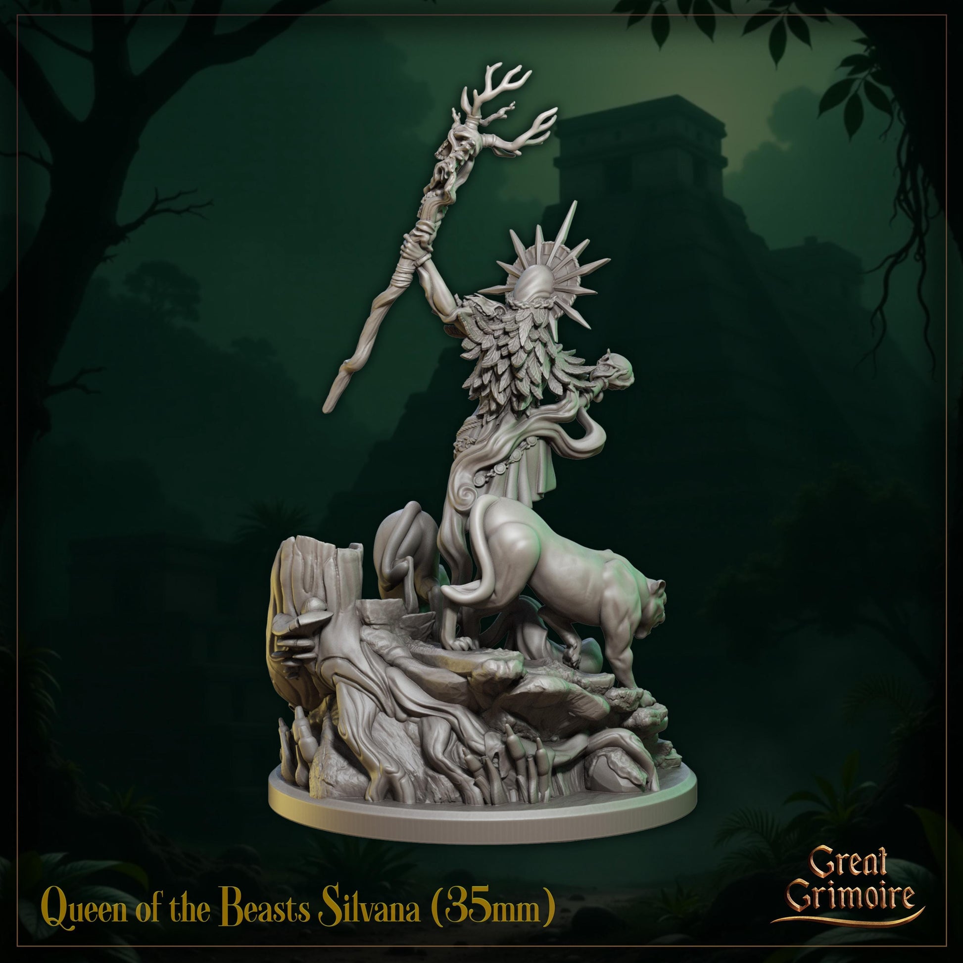 Queen of the Beasts Miniature, Silvana | Tabletop RPG Miniature | Great Grimoire | Roleplaying 3D Printed Fantasy Mini - 3DPrintDen