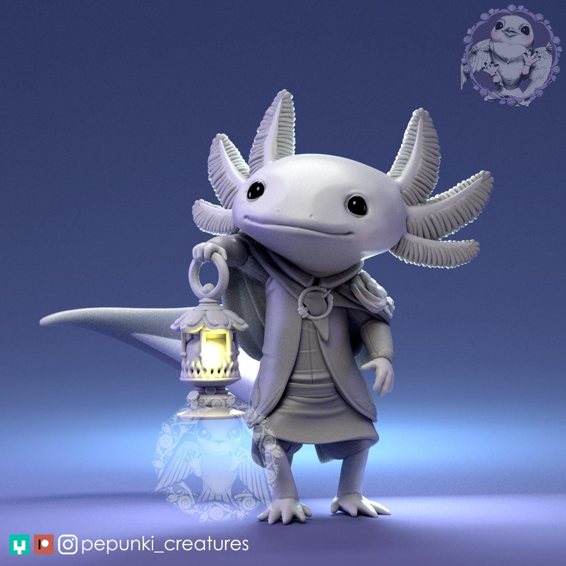 Axolotl Explorer Miniature | Tabletop RPG Miniature | Pepunki Creatures | Roleplaying 3D Printed Fantasy Mini - 3DPrintDen