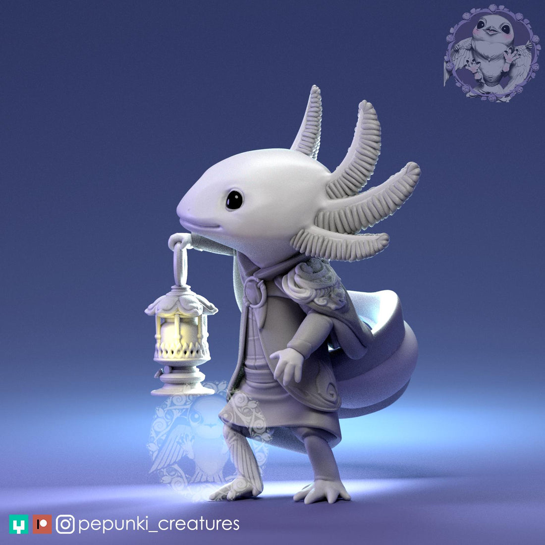Axolotl Explorer Miniature | Tabletop RPG Miniature | Pepunki Creatures | Roleplaying 3D Printed Fantasy Mini - 3DPrintDen