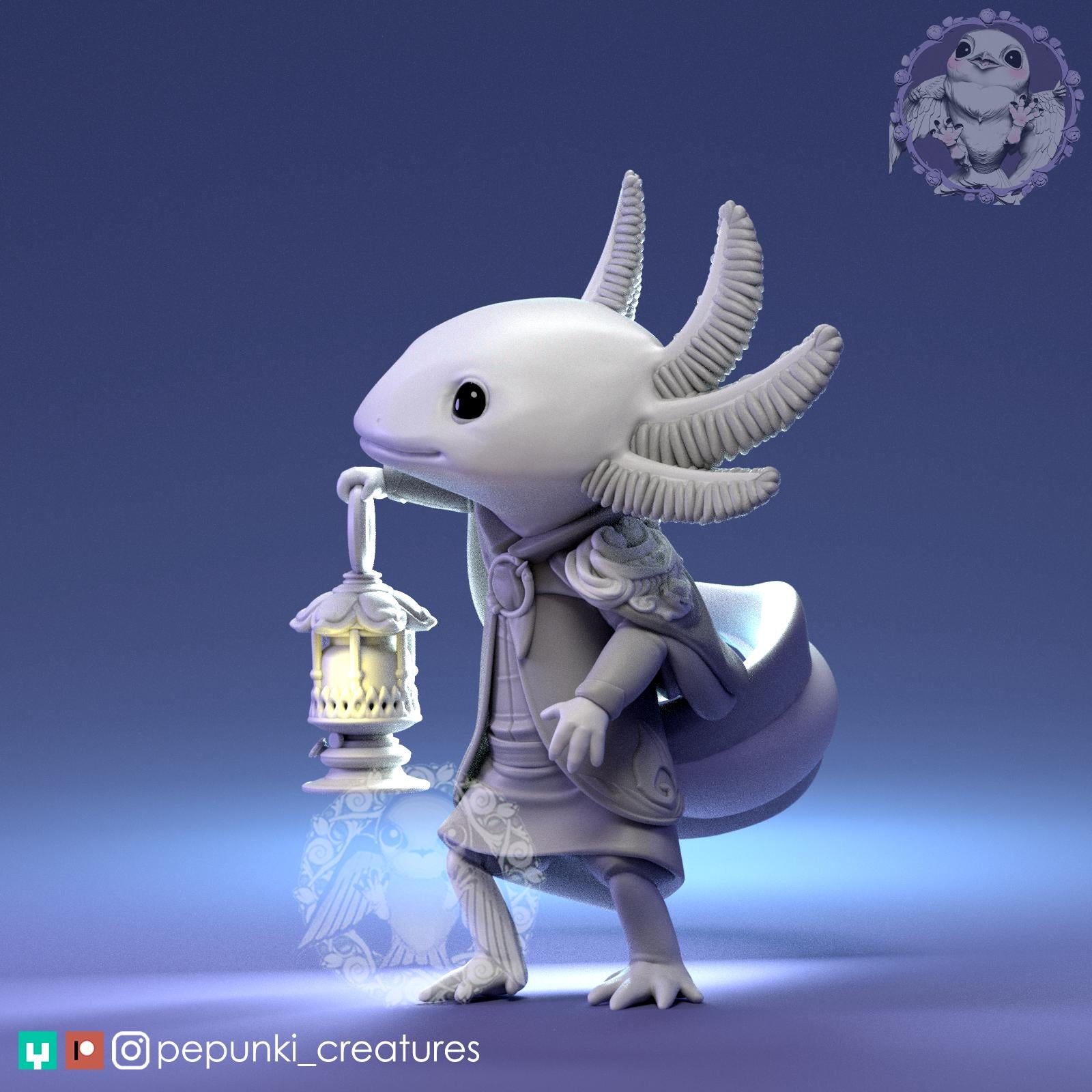 Axolotl Explorer Miniature | Tabletop RPG Miniature | Pepunki Creatures | Roleplaying 3D Printed Fantasy Mini - 3DPrintDen