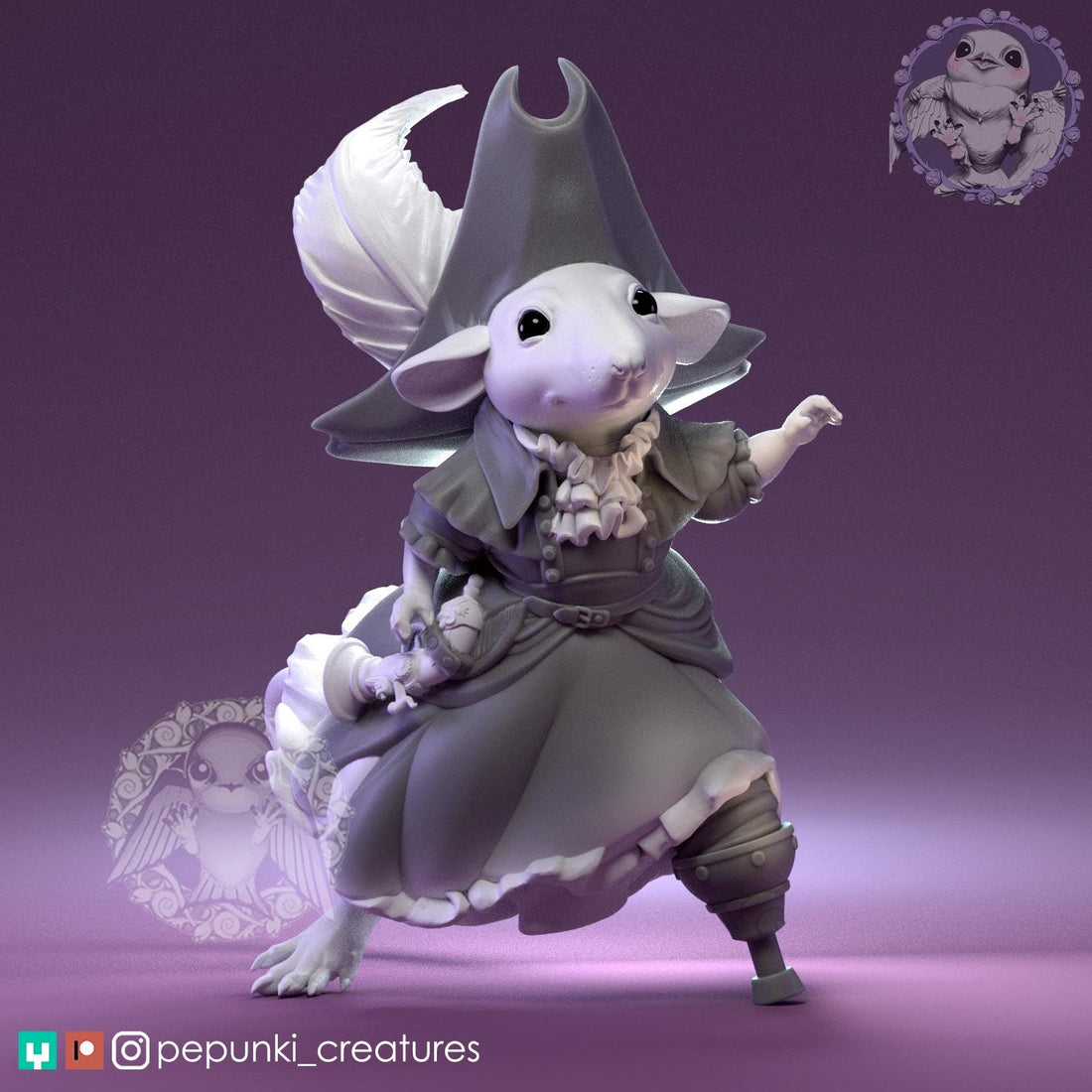 Rat Pirate Captain Miniature | Tabletop RPG Miniature | Pepunki Creatures | Roleplaying 3D Printed Fantasy Mini - 3DPrintDen