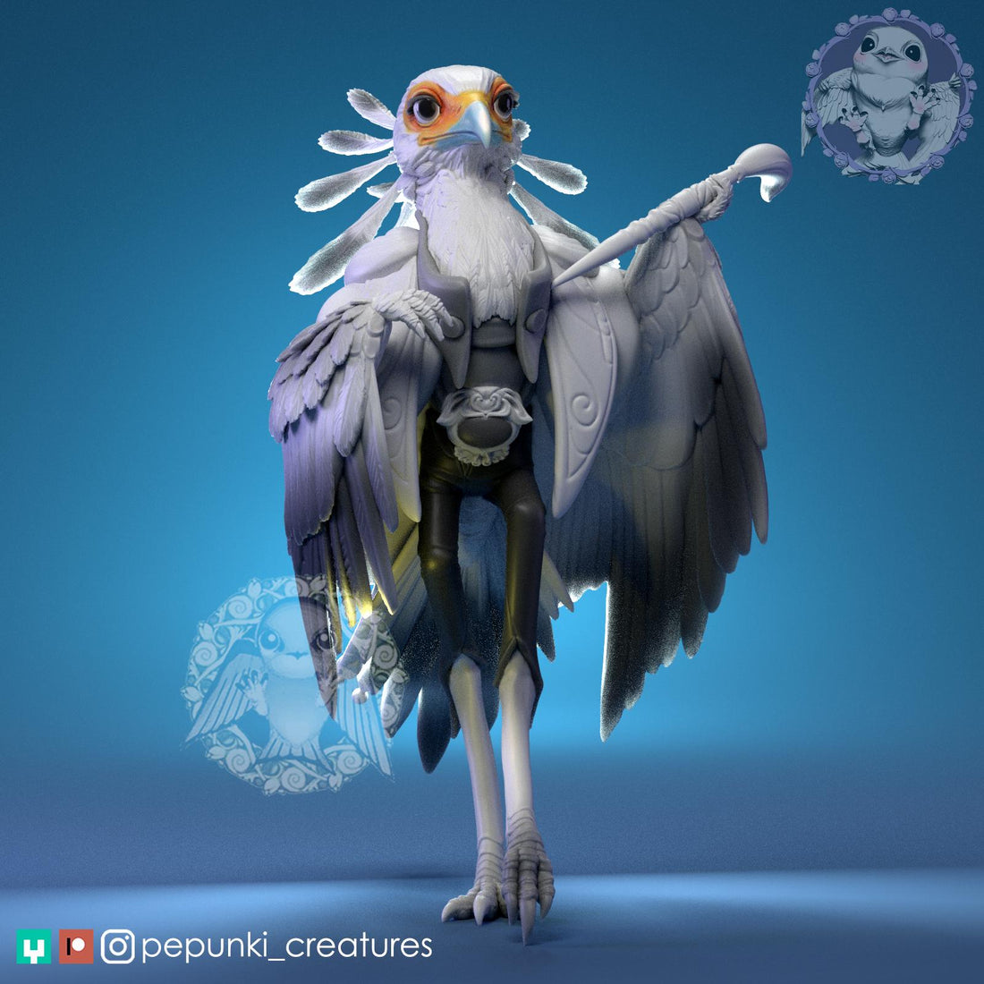 Secretary Bird Miniature | Tabletop RPG Miniature | Pepunki Creatures | Roleplaying 3D Printed Fantasy Mini - 3DPrintDen