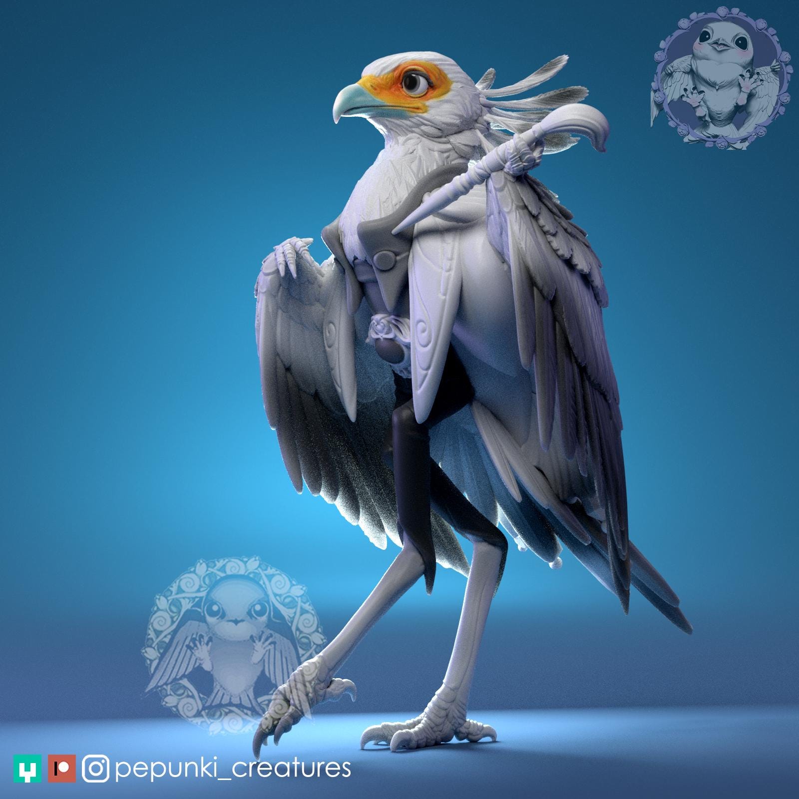 Secretary Bird Miniature | Tabletop RPG Miniature | Pepunki Creatures | Roleplaying 3D Printed Fantasy Mini - 3DPrintDen