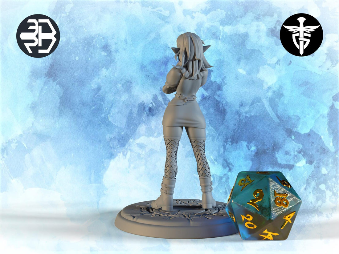 Female Goth Elf Miniature, Ashe | Twin Goddess Miniatures | Tabletop RPG Miniature | Roleplaying 3D Printed Fantasy Mini - 3DPrintDen