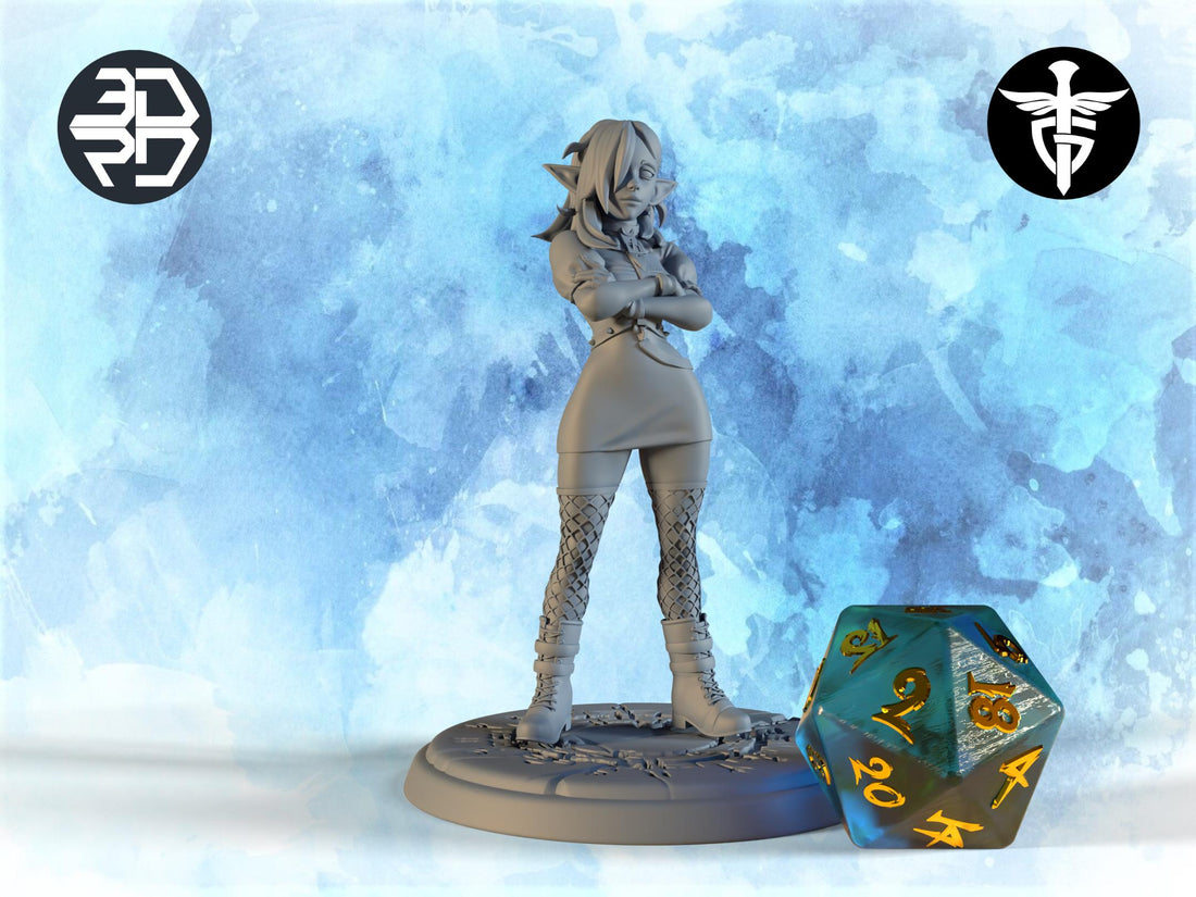 Female Goth Elf Miniature, Ashe | Twin Goddess Miniatures | Tabletop RPG Miniature | Roleplaying 3D Printed Fantasy Mini - 3DPrintDen