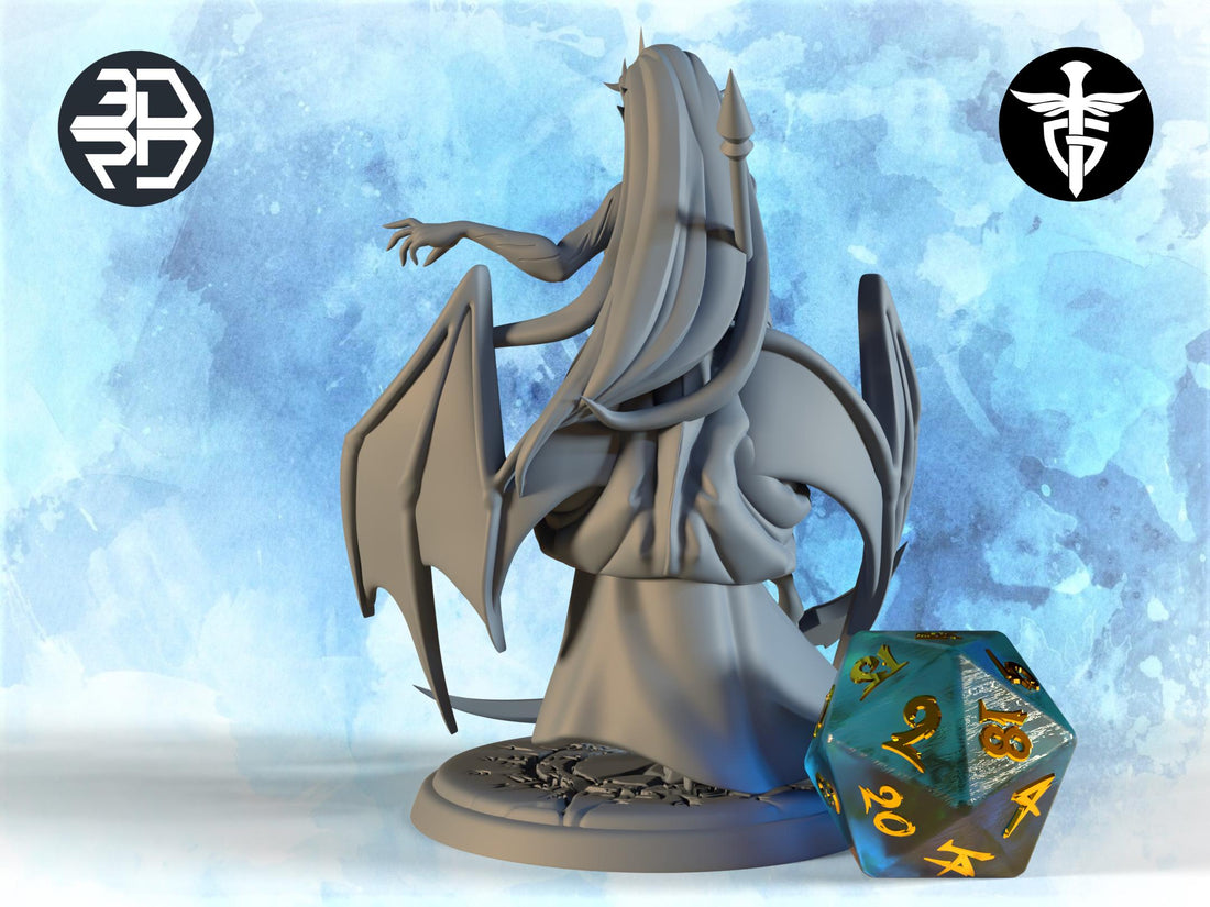 Succubus Miniature, Crow | Twin Goddess Miniatures | Tabletop RPG Miniature | Roleplaying 3D Printed Fantasy Mini - 3DPrintDen