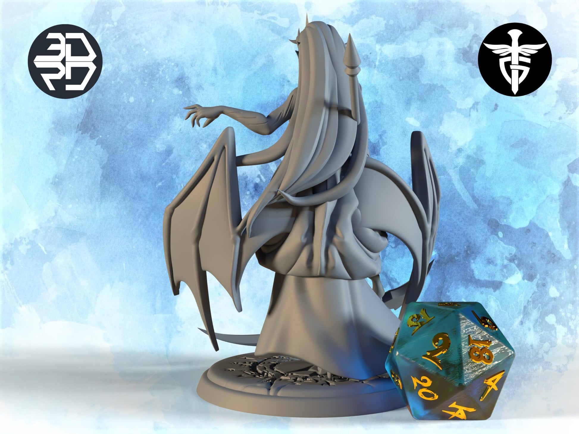 Succubus Miniature, Crow | Twin Goddess Miniatures | Tabletop RPG Miniature | Roleplaying 3D Printed Fantasy Mini - 3DPrintDen