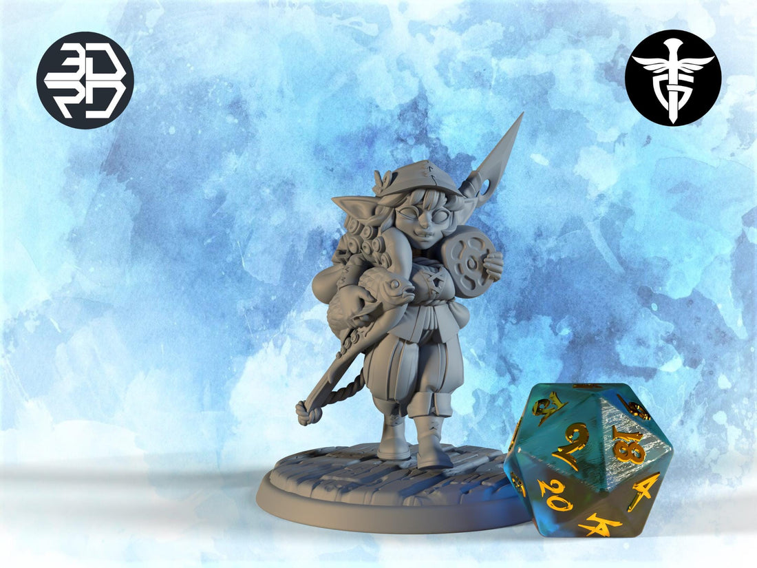 Female Goblin Fisher Miniature, Minnow | Twin Goddess Miniatures | Tabletop RPG Miniature | Roleplaying 3D Printed Fantasy Mini - 3DPrintDen