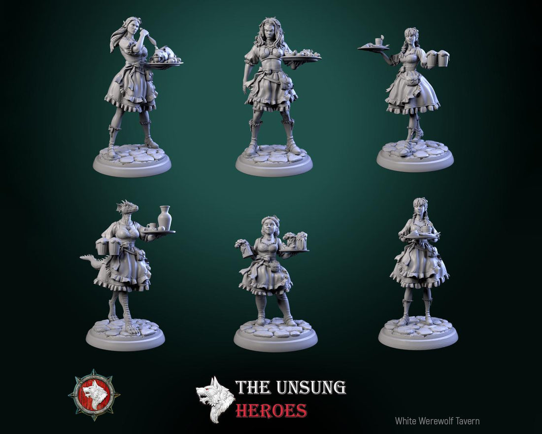 Barmaid Miniature | Tabletop RPG Miniature | White Werewolf Tavern | Roleplaying 3D Printed Fantasy Mini - 3DPrintDen