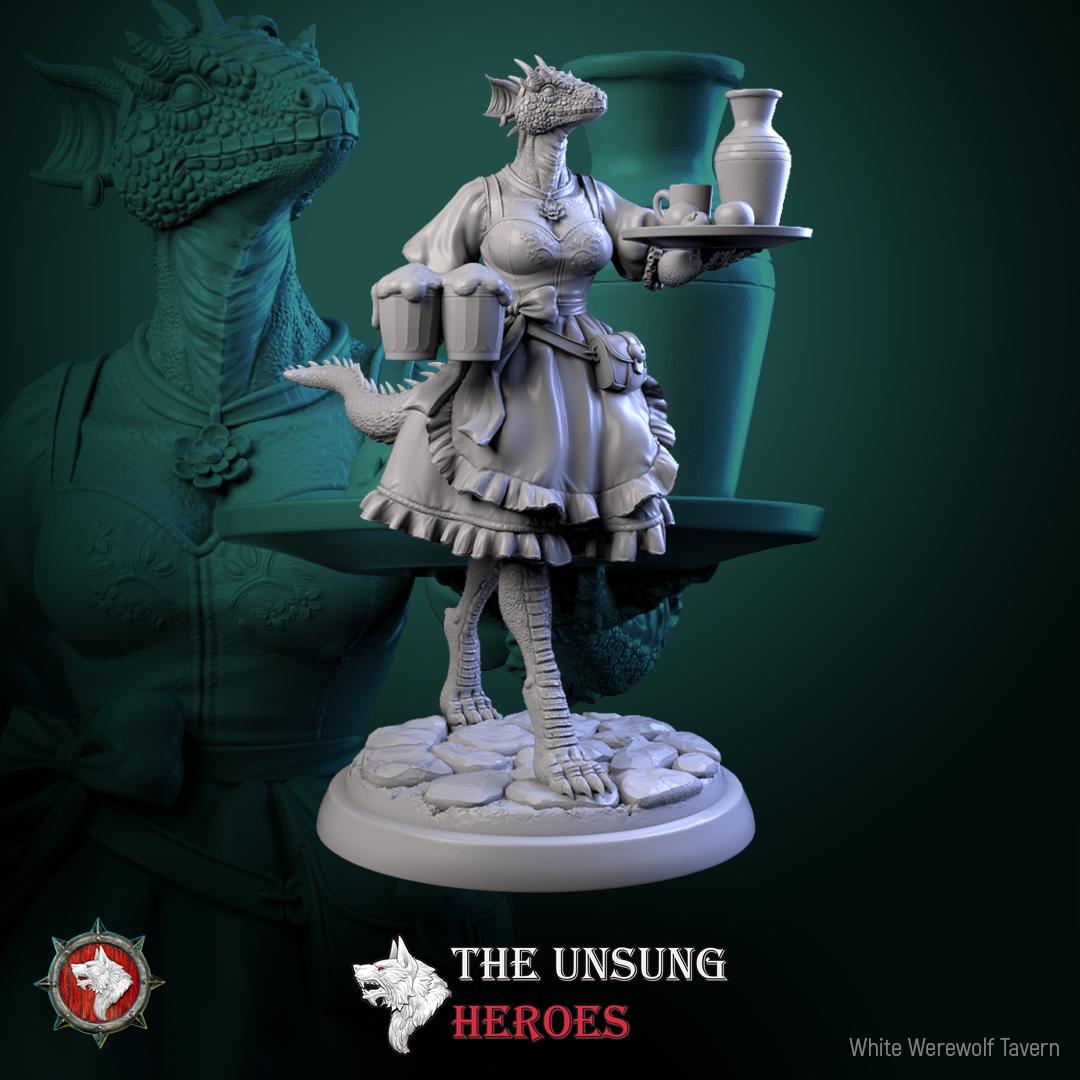 Barmaid Miniature | Tabletop RPG Miniature | White Werewolf Tavern | Roleplaying 3D Printed Fantasy Mini - 3DPrintDen