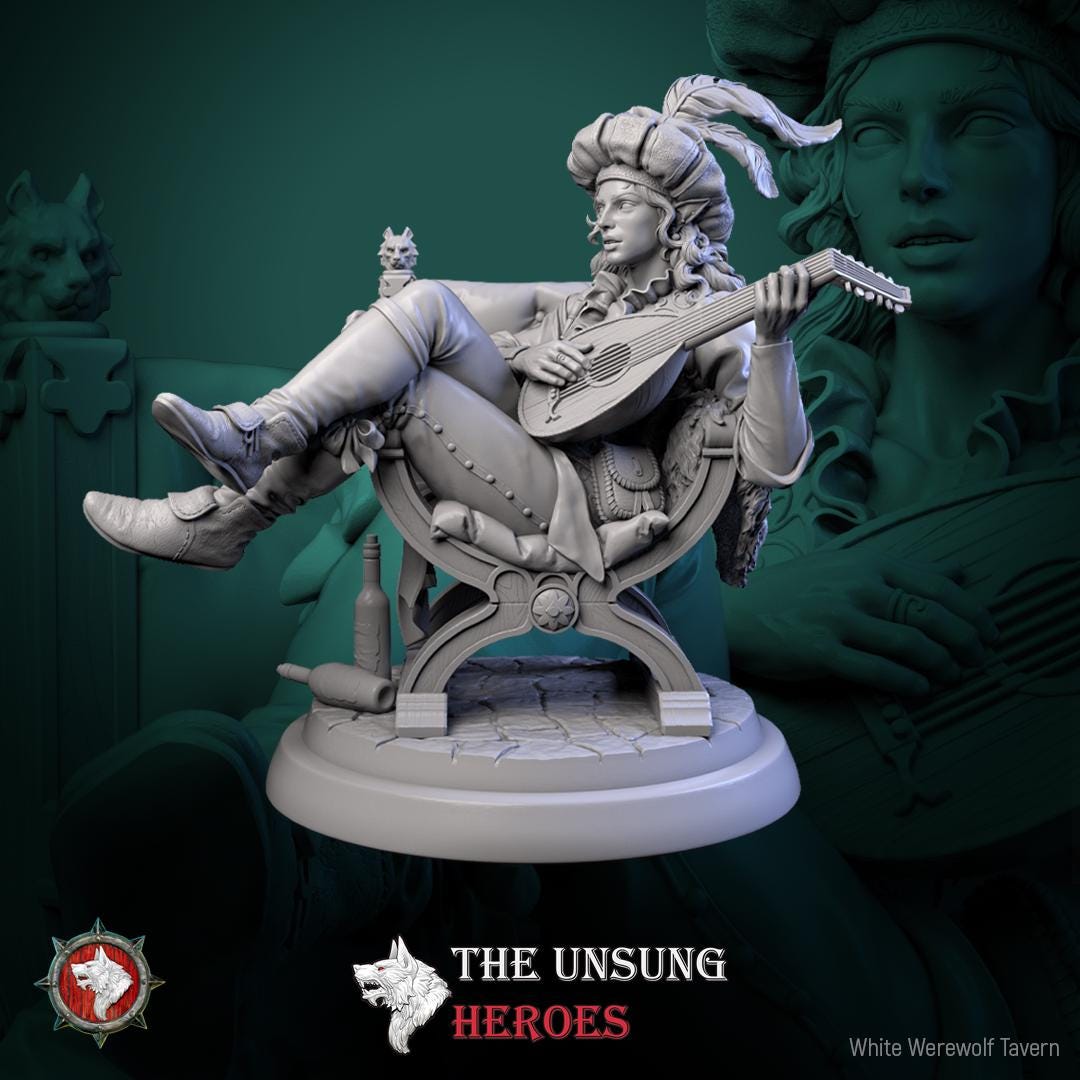 Bard Miniature, Fiddlefoot | Tabletop RPG Miniature | White Werewolf Tavern | Roleplaying 3D Printed Fantasy Mini - 3DPrintDen