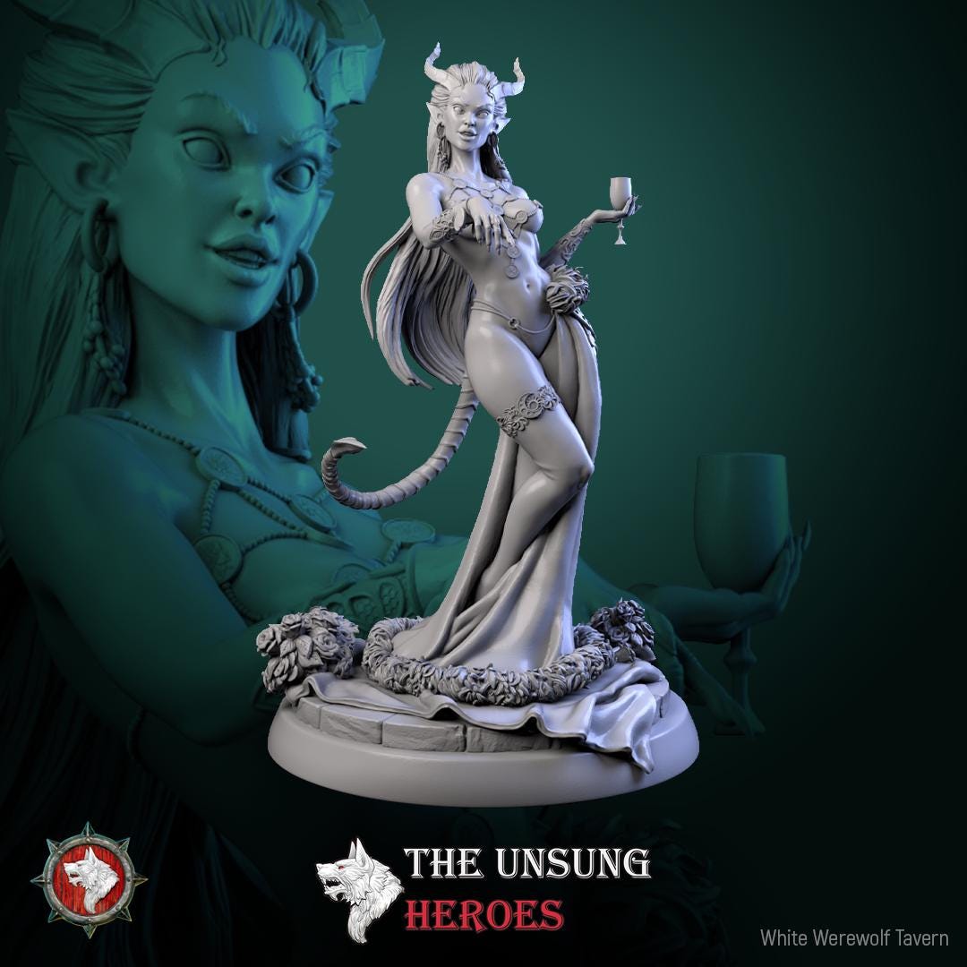 Succubus Miniature, Scarlet | Tabletop RPG Miniature | White Werewolf Tavern | Roleplaying 3D Printed Fantasy Mini - 3DPrintDen