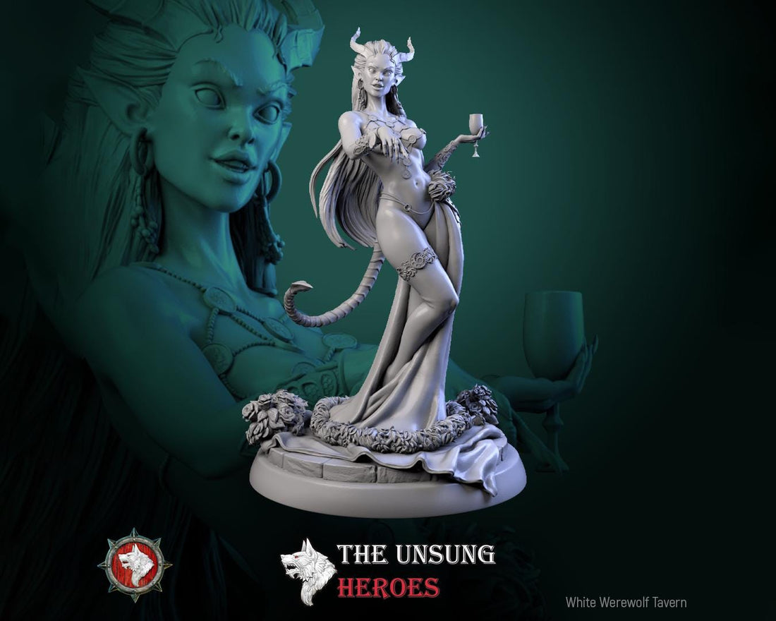 Succubus Miniature, Scarlet | Tabletop RPG Miniature | White Werewolf Tavern | Roleplaying 3D Printed Fantasy Mini - 3DPrintDen