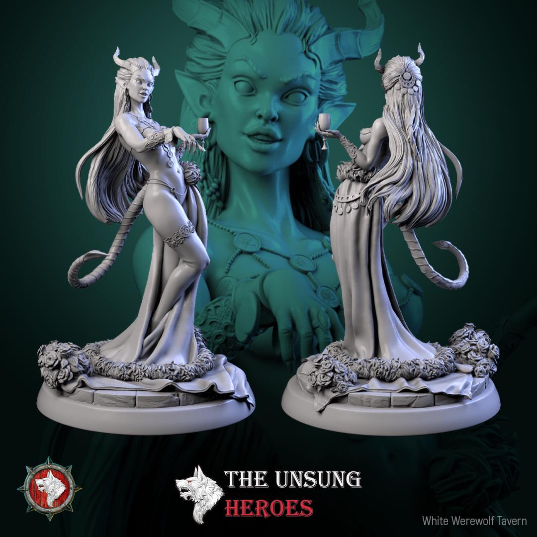 Succubus Miniature, Scarlet | Tabletop RPG Miniature | White Werewolf Tavern | Roleplaying 3D Printed Fantasy Mini - 3DPrintDen