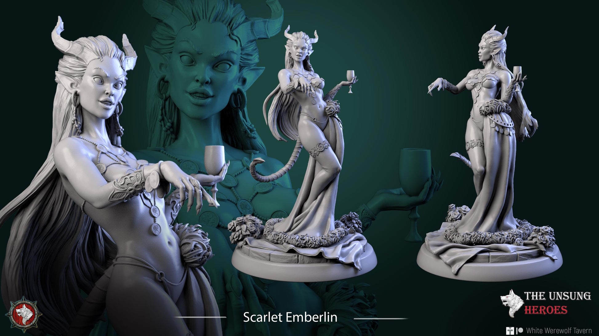 Succubus Miniature, Scarlet | Tabletop RPG Miniature | White Werewolf Tavern | Roleplaying 3D Printed Fantasy Mini - 3DPrintDen
