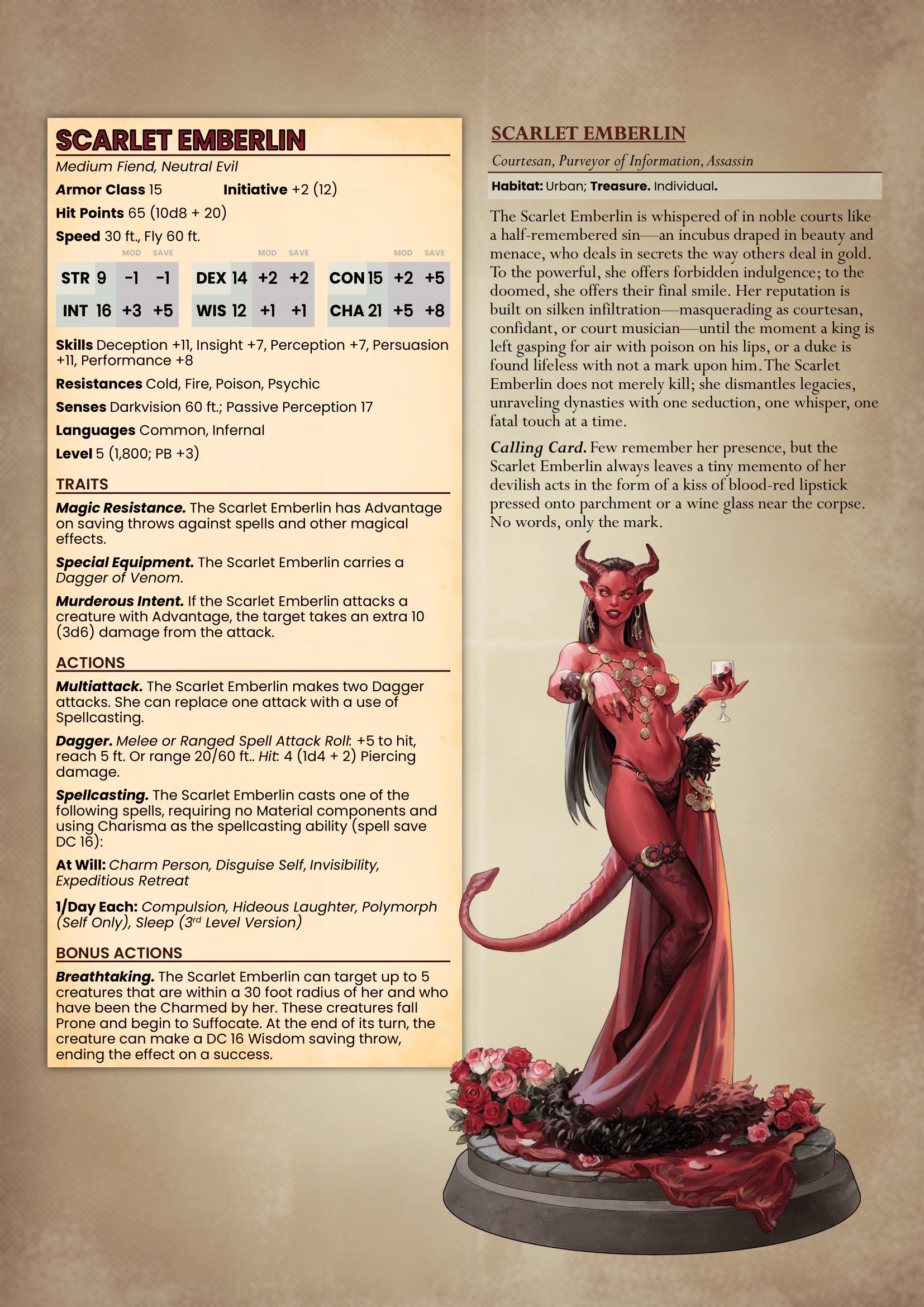 Succubus Miniature, Scarlet | Tabletop RPG Miniature | White Werewolf Tavern | Roleplaying 3D Printed Fantasy Mini - 3DPrintDen