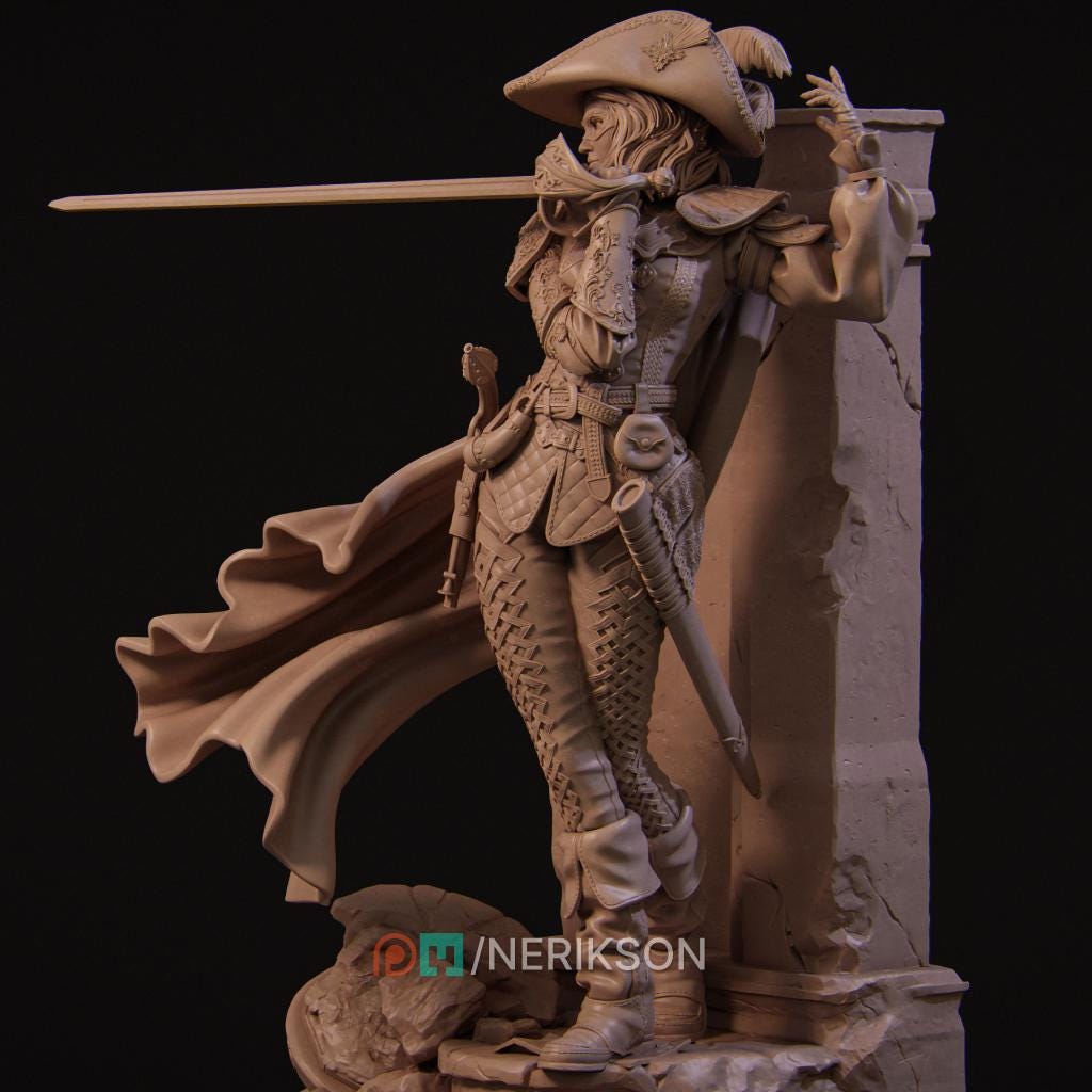 Female Duelist Miniature, Camilla | Tabletop RPG Miniature | Nerikson | Roleplaying 3D Printed Fantasy Mini - 3DPrintDen