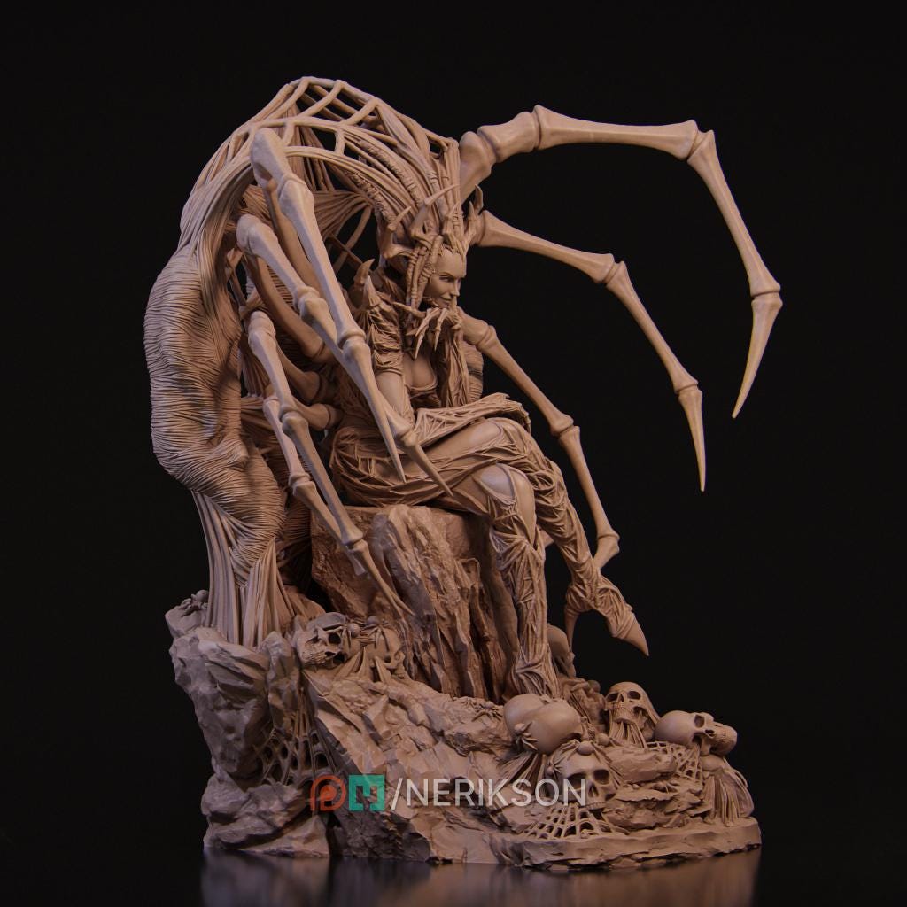 Spider Queen Diorama Miniature | Tabletop RPG Miniature | Nerikson | Roleplaying 3D Printed Fantasy Mini - 3DPrintDen