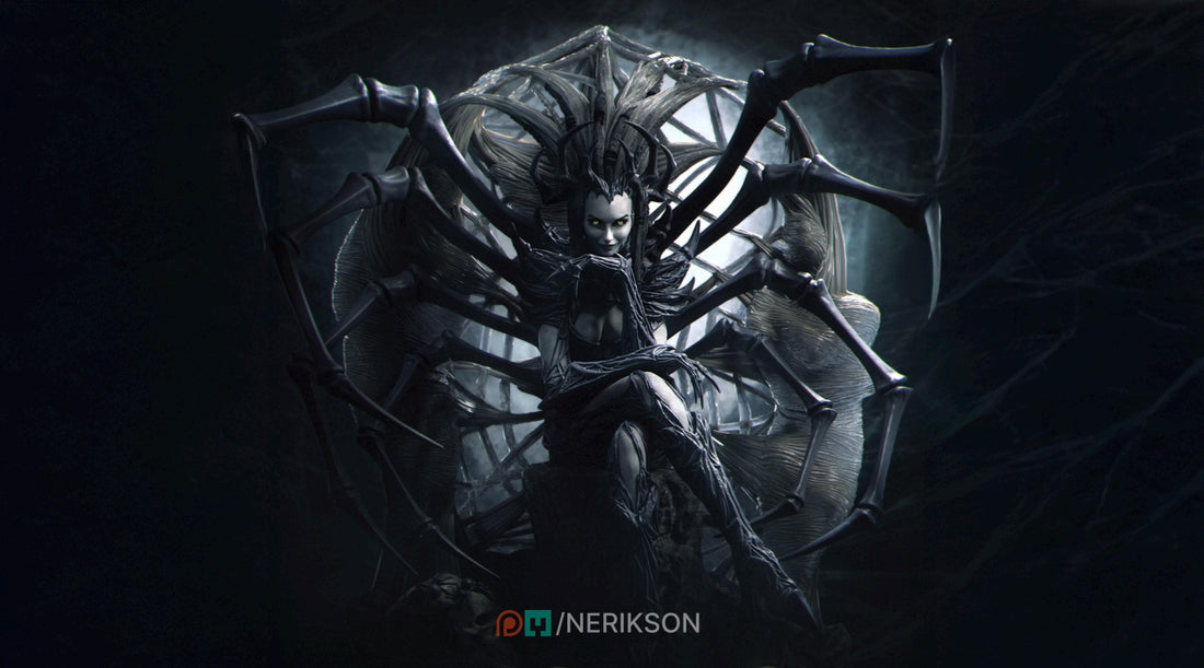 Spider Queen Diorama Miniature | Tabletop RPG Miniature | Nerikson | Roleplaying 3D Printed Fantasy Mini - 3DPrintDen
