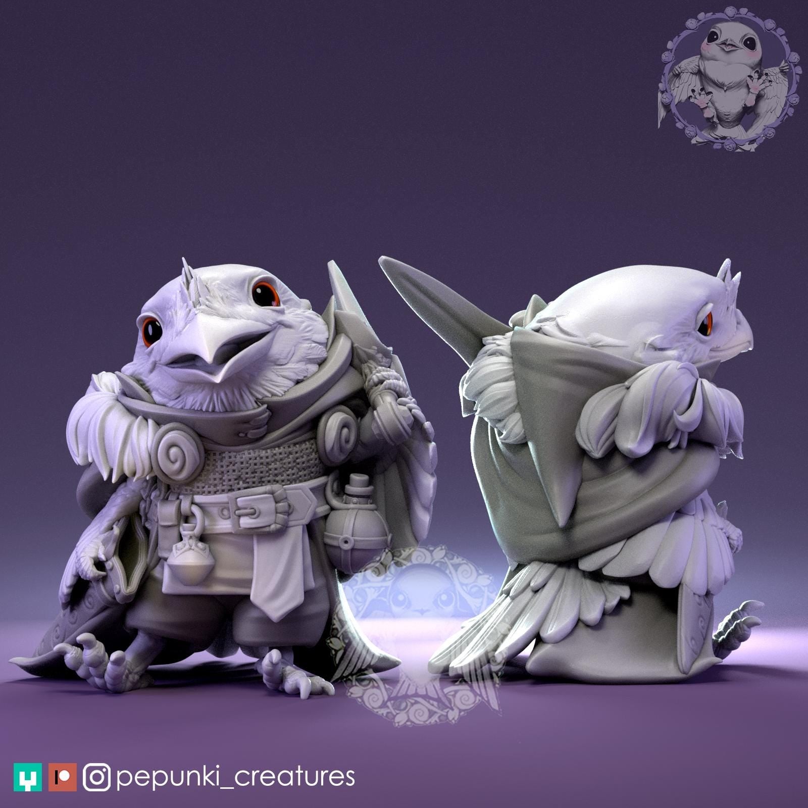 Frogmouth Paladin Miniature | Tabletop RPG Miniature | Pepunki Creatures | Roleplaying 3D Printed Fantasy Mini - 3DPrintDen