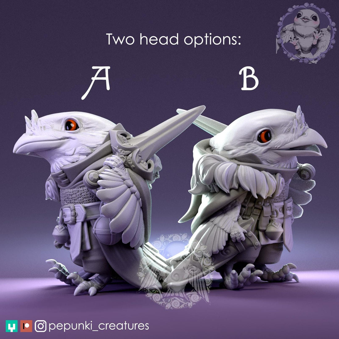 Frogmouth Paladin Miniature | Tabletop RPG Miniature | Pepunki Creatures | Roleplaying 3D Printed Fantasy Mini - 3DPrintDen