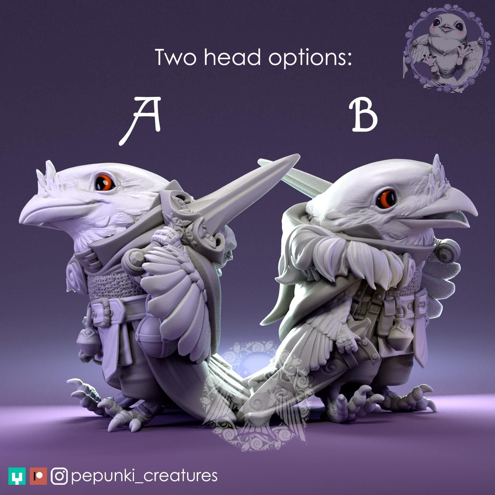Frogmouth Paladin Miniature | Tabletop RPG Miniature | Pepunki Creatures | Roleplaying 3D Printed Fantasy Mini - 3DPrintDen