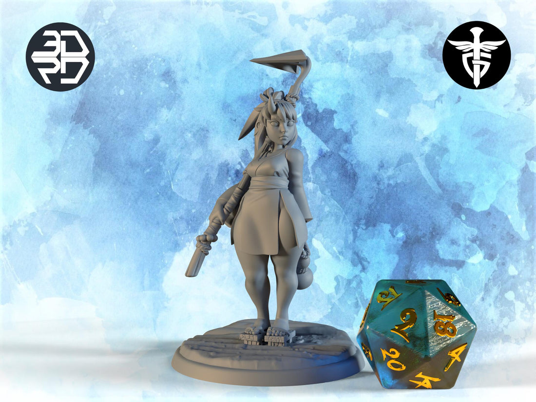Female Oni Farmgirl Miniature, Kome | Twin Goddess Miniatures | Tabletop RPG Miniature | Roleplaying 3D Printed Fantasy Mini - 3DPrintDen