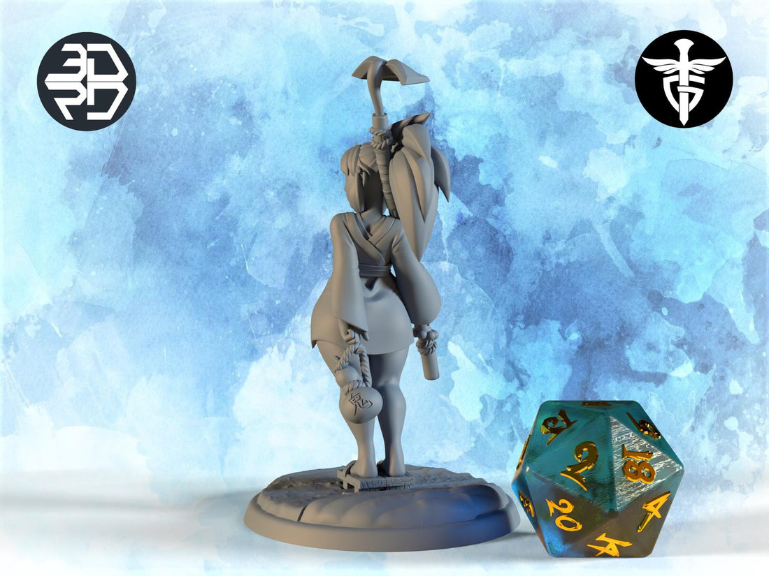 Female Oni Farmgirl Miniature, Kome | Twin Goddess Miniatures | Tabletop RPG Miniature | Roleplaying 3D Printed Fantasy Mini - 3DPrintDen