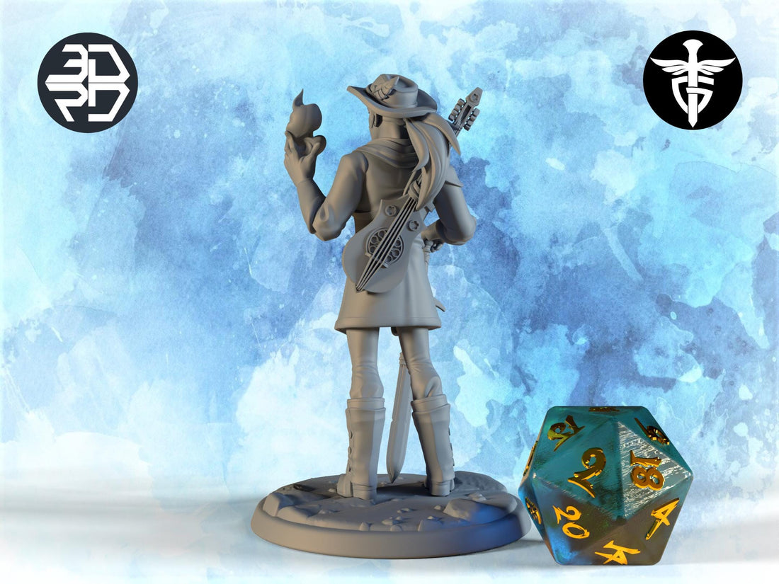 Bard Miniature, Locke | Twin Goddess Miniatures | Tabletop RPG Miniature | Roleplaying 3D Printed Fantasy Mini - 3DPrintDen