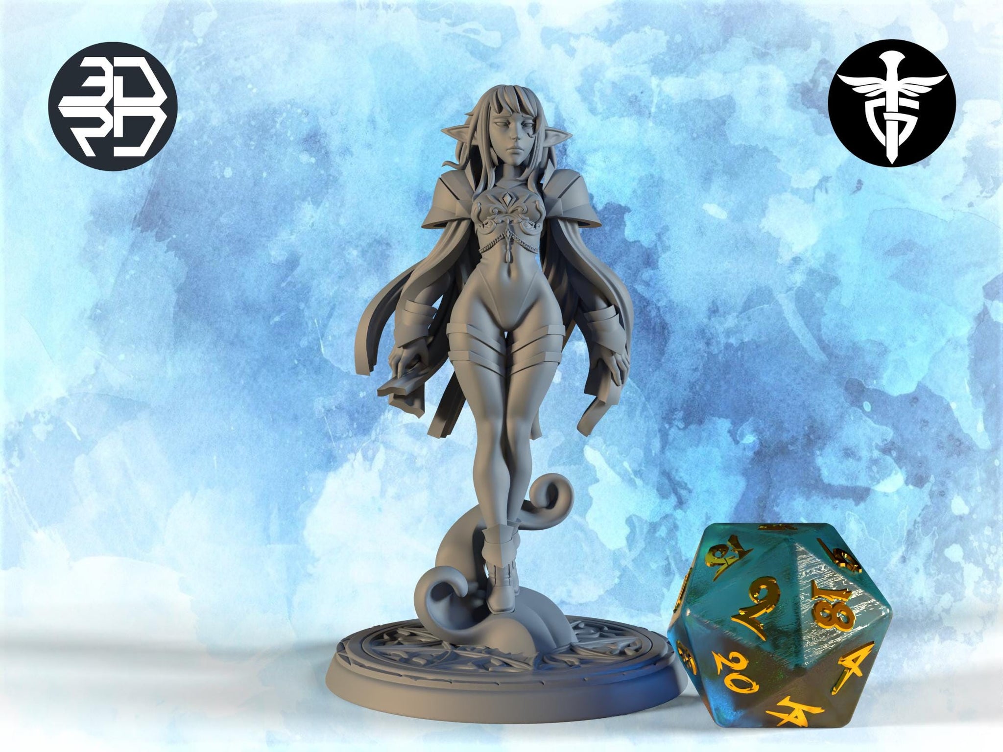 Female Elven Mage Miniature, Myrianna | Twin Goddess Miniatures | Tabletop RPG Miniature | Roleplaying 3D Printed Fantasy Mini - 3DPrintDen