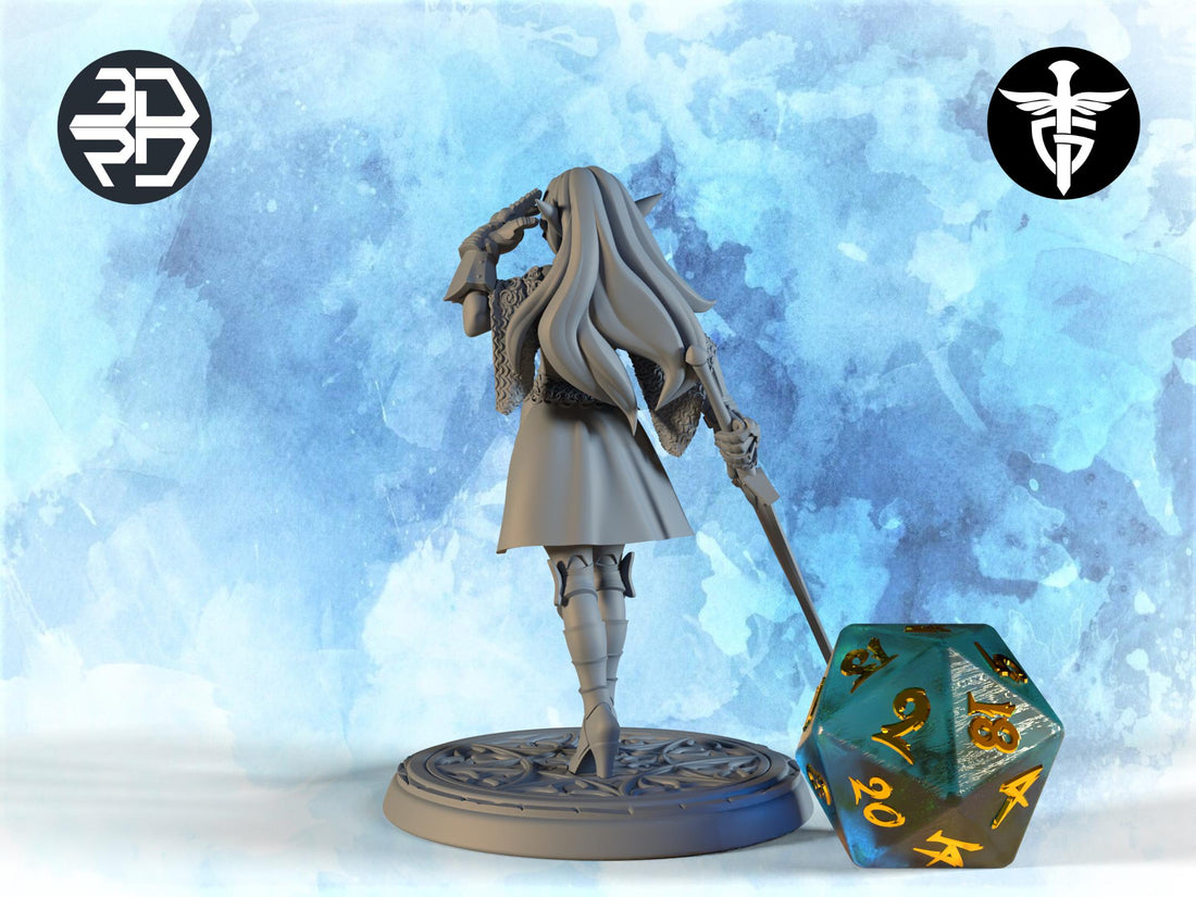 Female Elven Knight Miniature, Tyrianna | Twin Goddess Miniatures | Tabletop RPG Miniature | Roleplaying 3D Printed Fantasy Mini - 3DPrintDen