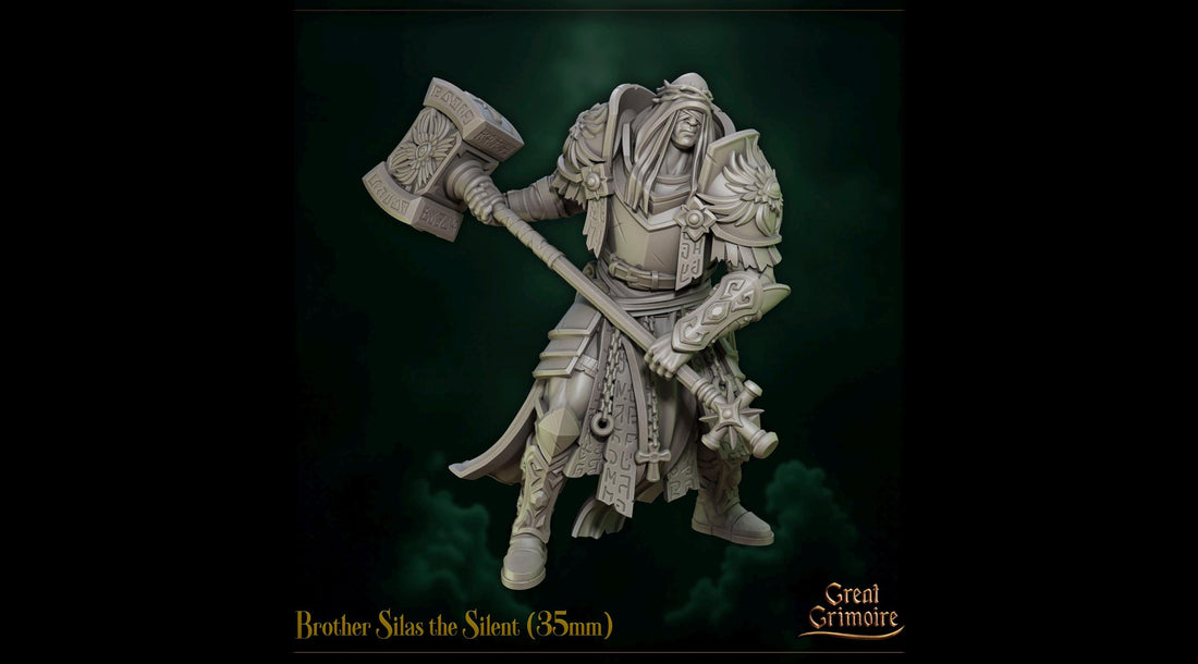 Brother Silas the Silent Miniature | Tabletop RPG Miniature | Great Grimoire | Roleplaying 3D Printed Fantasy Mini - 3DPrintDen