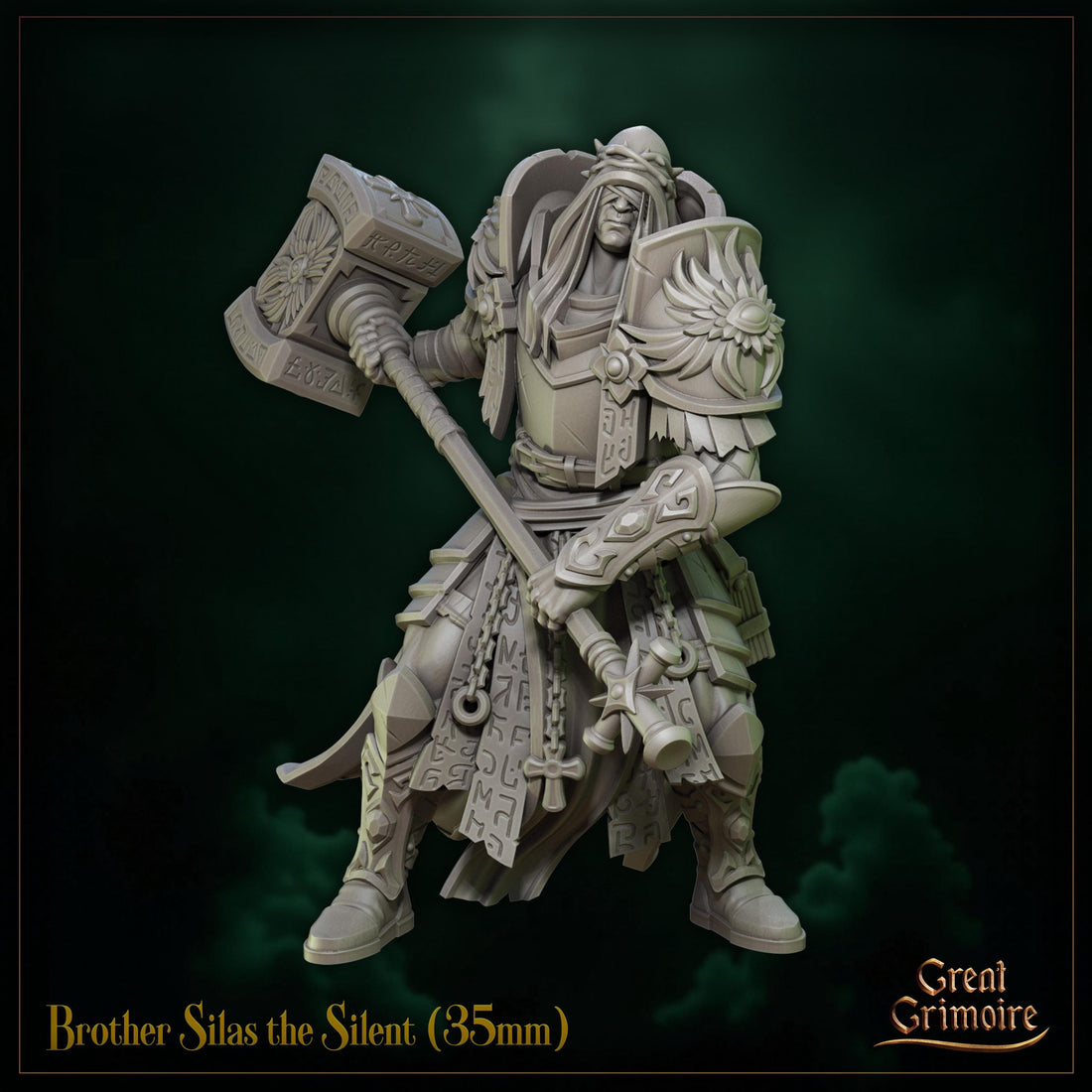 Brother Silas the Silent Miniature | Tabletop RPG Miniature | Great Grimoire | Roleplaying 3D Printed Fantasy Mini - 3DPrintDen