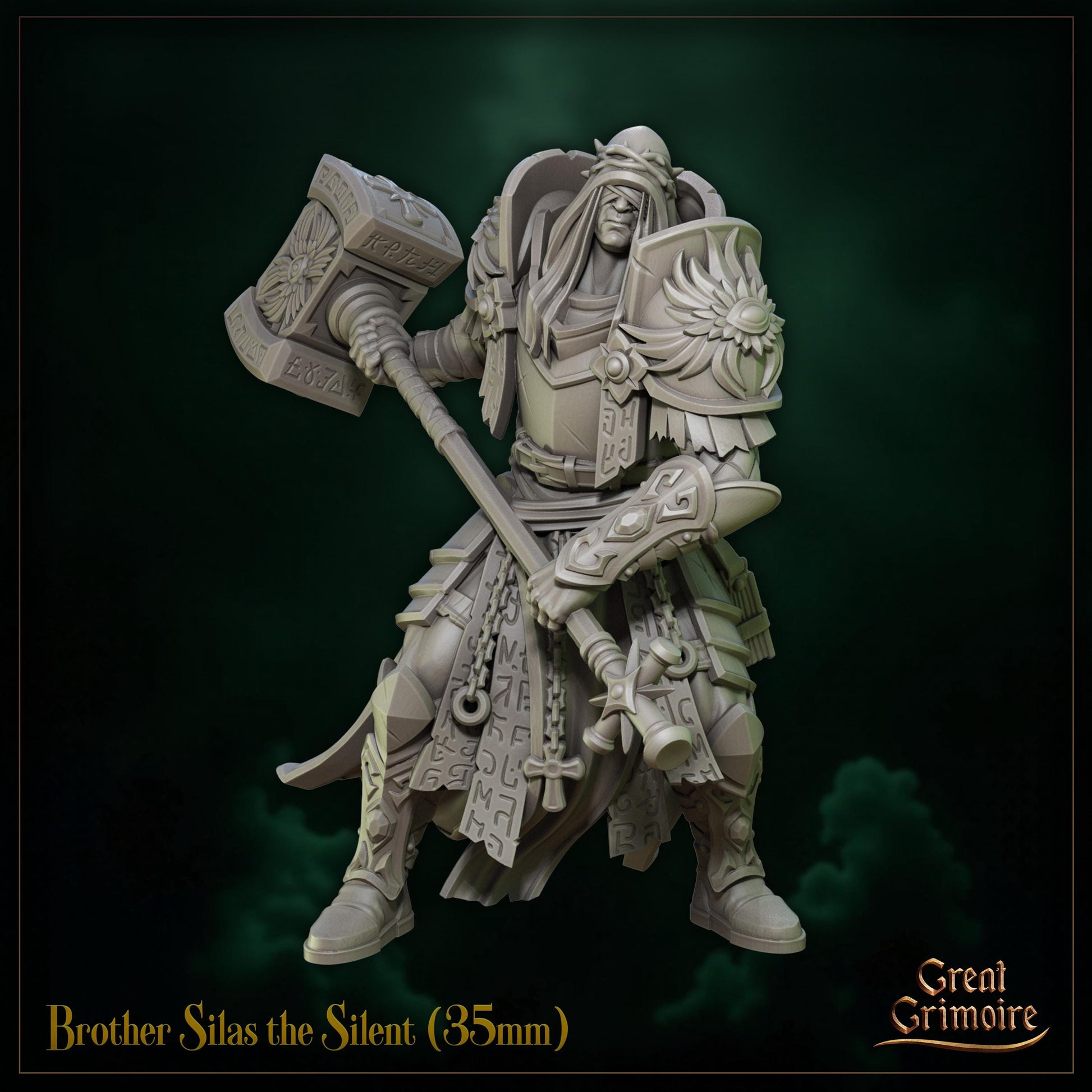 Brother Silas the Silent Miniature | Tabletop RPG Miniature | Great Grimoire | Roleplaying 3D Printed Fantasy Mini - 3DPrintDen