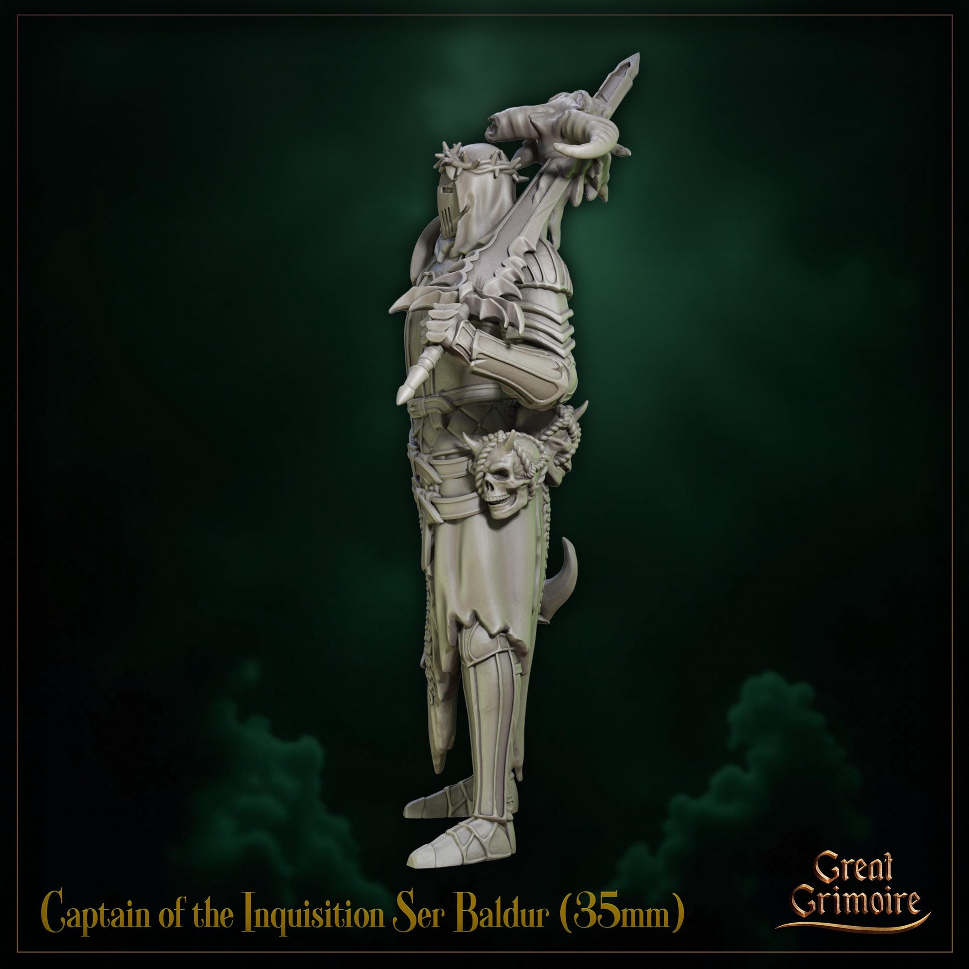 Captain of the Inquisition Miniature, Ser Baldur | Tabletop RPG Miniature | Great Grimoire | Roleplaying 3D Printed Fantasy Mini - 3DPrintDen