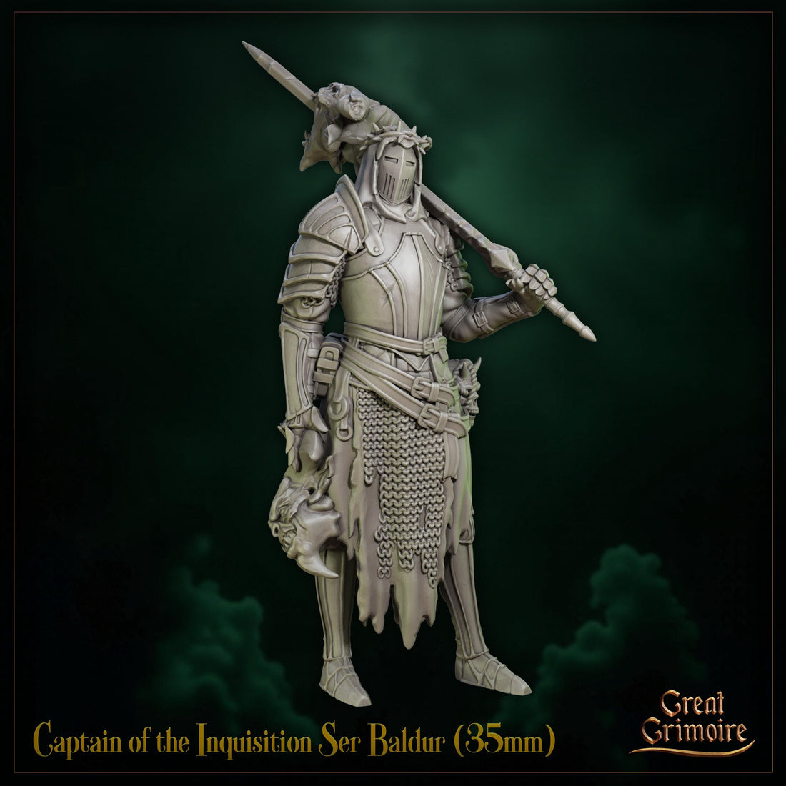 Captain of the Inquisition Miniature, Ser Baldur | Tabletop RPG Miniature | Great Grimoire | Roleplaying 3D Printed Fantasy Mini - 3DPrintDen