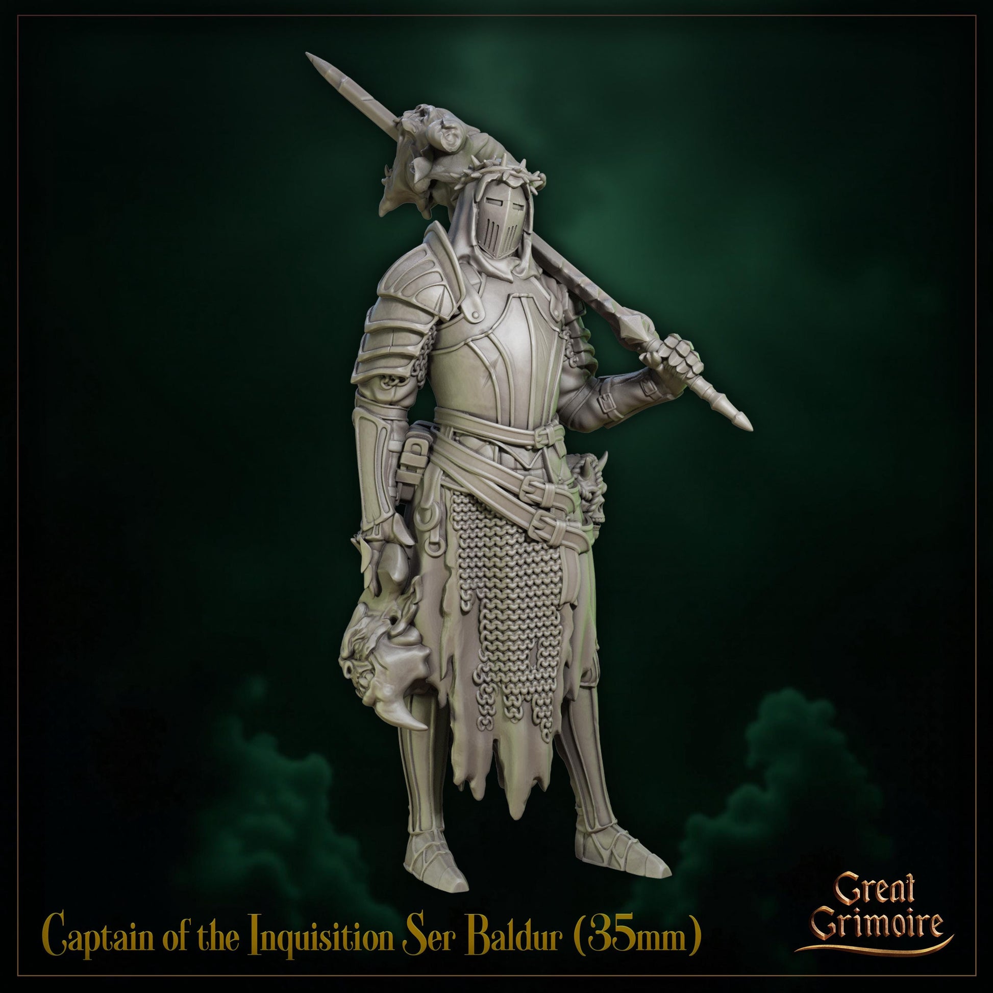 Captain of the Inquisition Miniature, Ser Baldur | Tabletop RPG Miniature | Great Grimoire | Roleplaying 3D Printed Fantasy Mini - 3DPrintDen