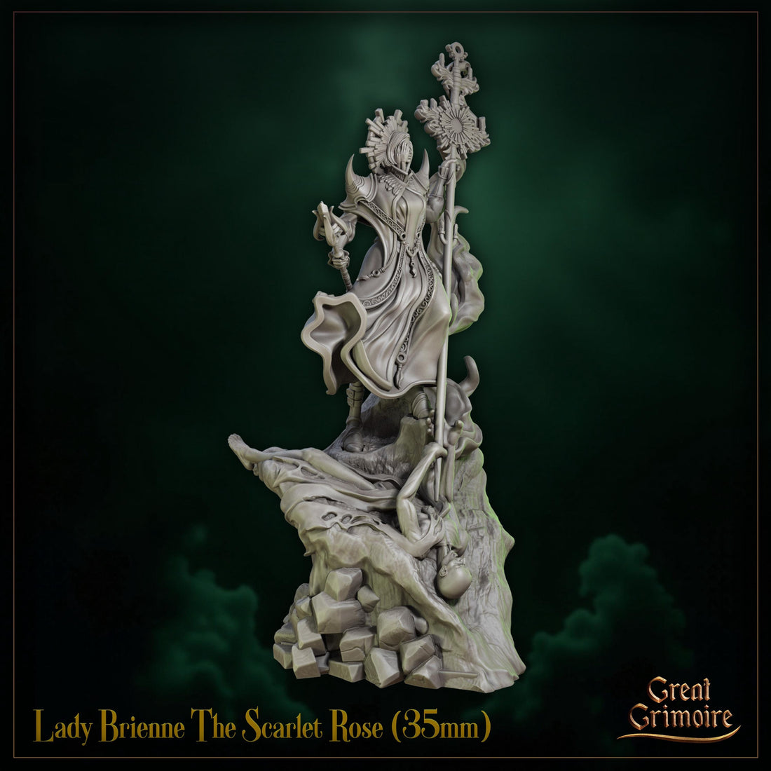 The Scarlet Rose Miniature, Lady Brienne | Tabletop RPG Miniature | Great Grimoire | Roleplaying 3D Printed Fantasy Mini - 3DPrintDen