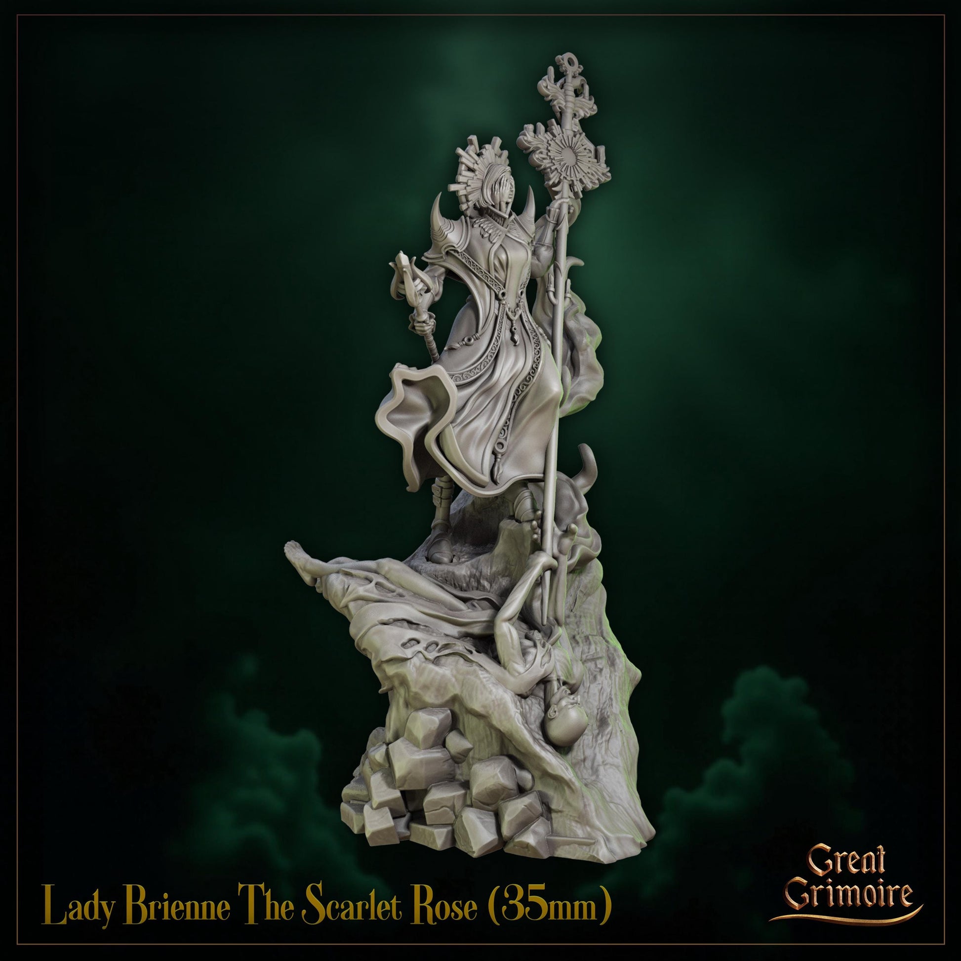 The Scarlet Rose Miniature, Lady Brienne | Tabletop RPG Miniature | Great Grimoire | Roleplaying 3D Printed Fantasy Mini - 3DPrintDen