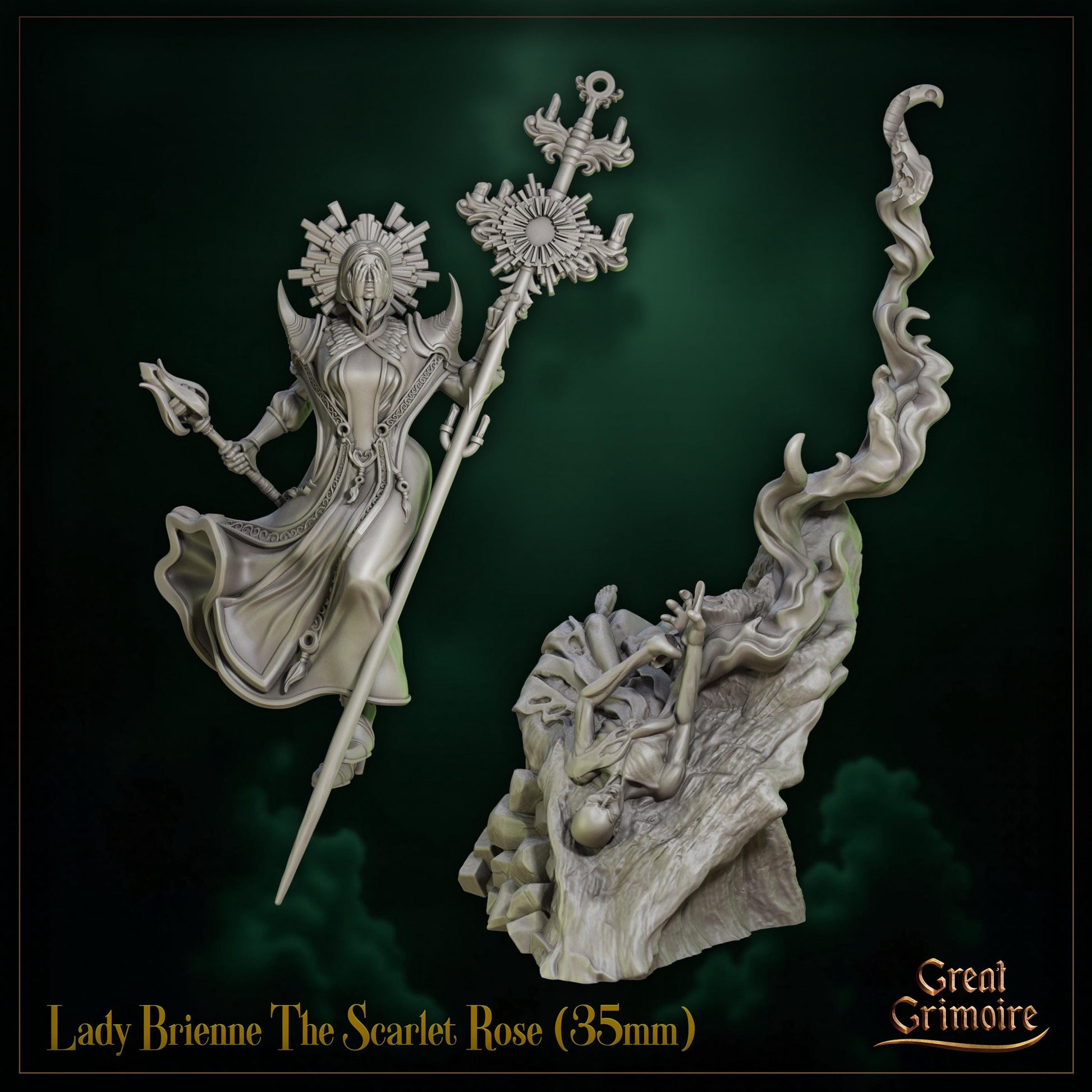 The Scarlet Rose Miniature, Lady Brienne | Tabletop RPG Miniature | Great Grimoire | Roleplaying 3D Printed Fantasy Mini - 3DPrintDen