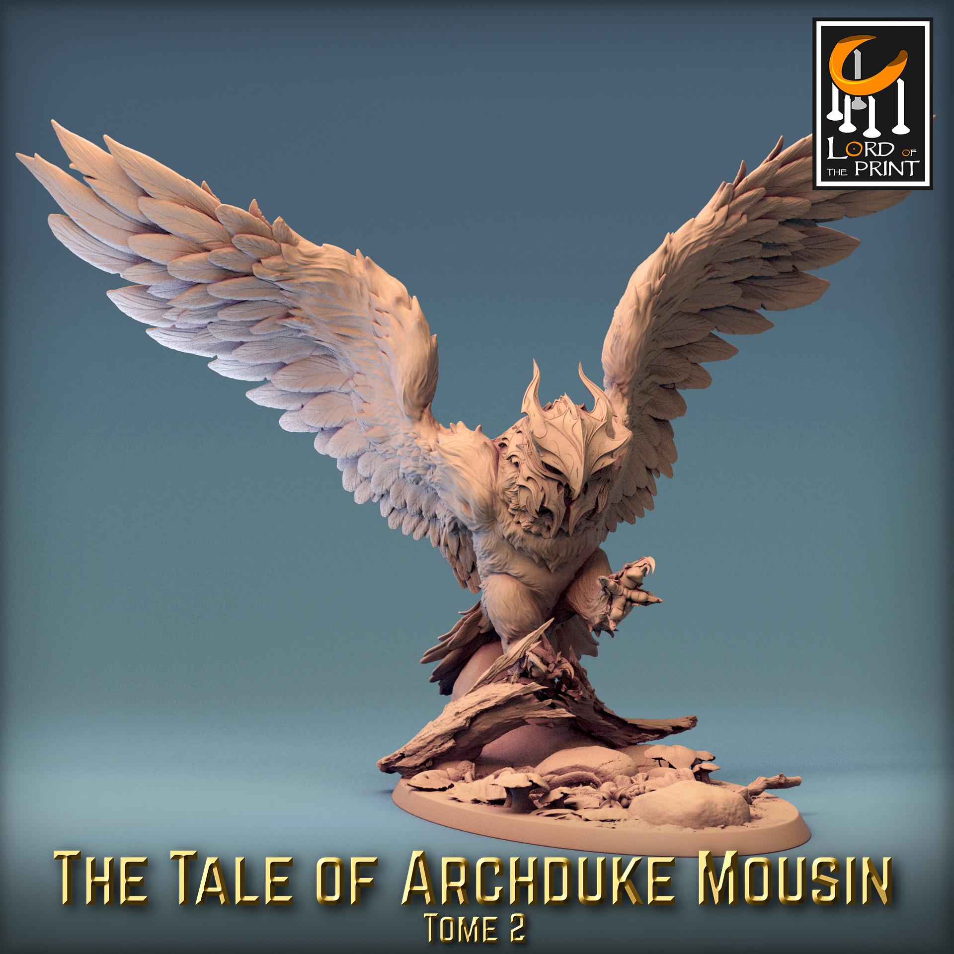 Owl vs Mouse Battle Miniature | Tabletop RPG Miniature | Rescale Miniature | Roleplaying 3D Printed Fantasy Mini - 3DPrintDen