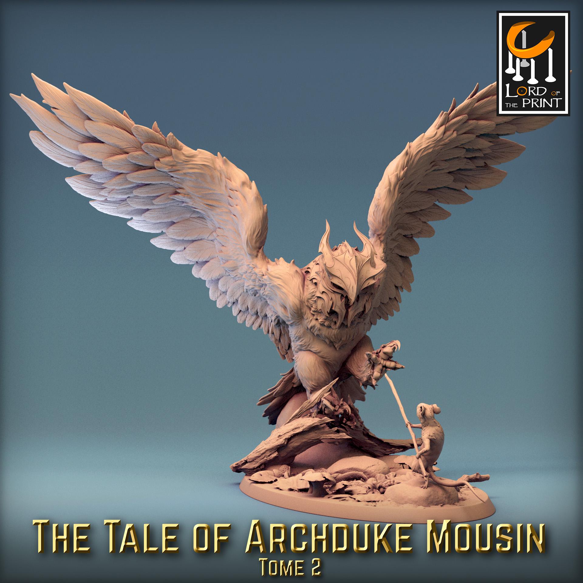Owl vs Mouse Battle Miniature | Tabletop RPG Miniature | Rescale Miniature | Roleplaying 3D Printed Fantasy Mini - 3DPrintDen