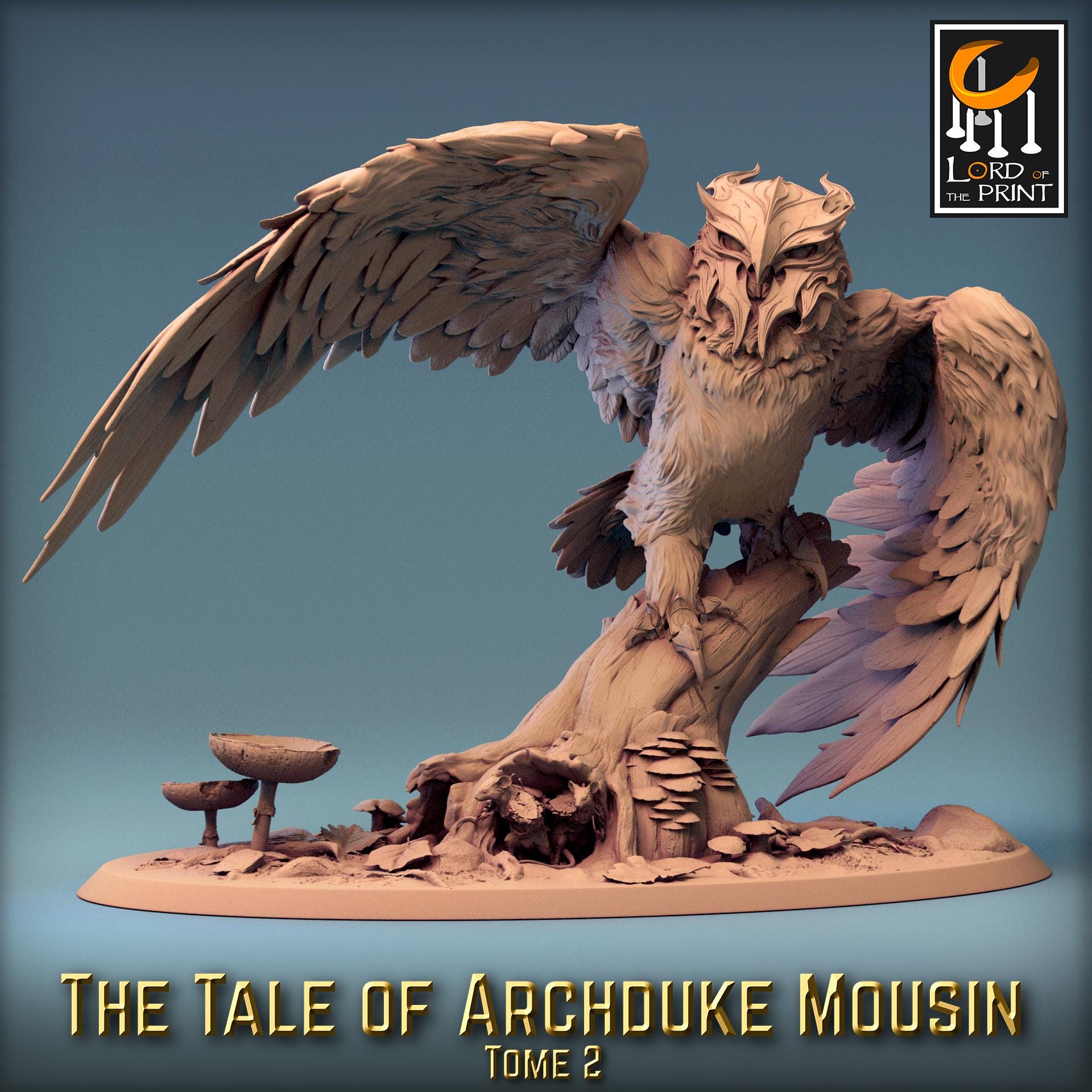 Owl vs Mouse Battle Miniature | Tabletop RPG Miniature | Rescale Miniature | Roleplaying 3D Printed Fantasy Mini - 3DPrintDen