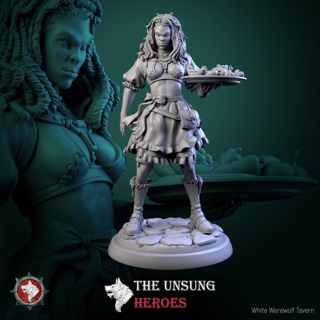 Barmaid Miniature | Tabletop RPG Miniature | White Werewolf Tavern | Roleplaying 3D Printed Fantasy Mini - 3DPrintDen